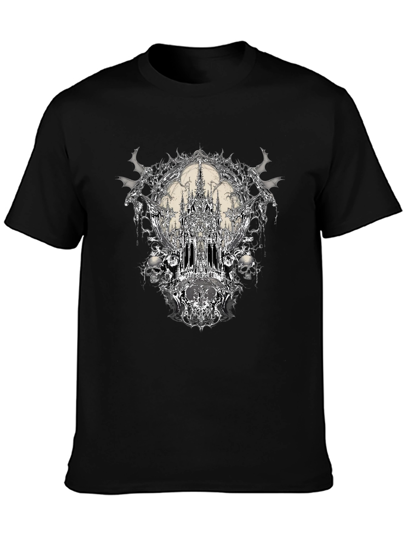 Gothic Castle & Skulls Black Graphic Tee