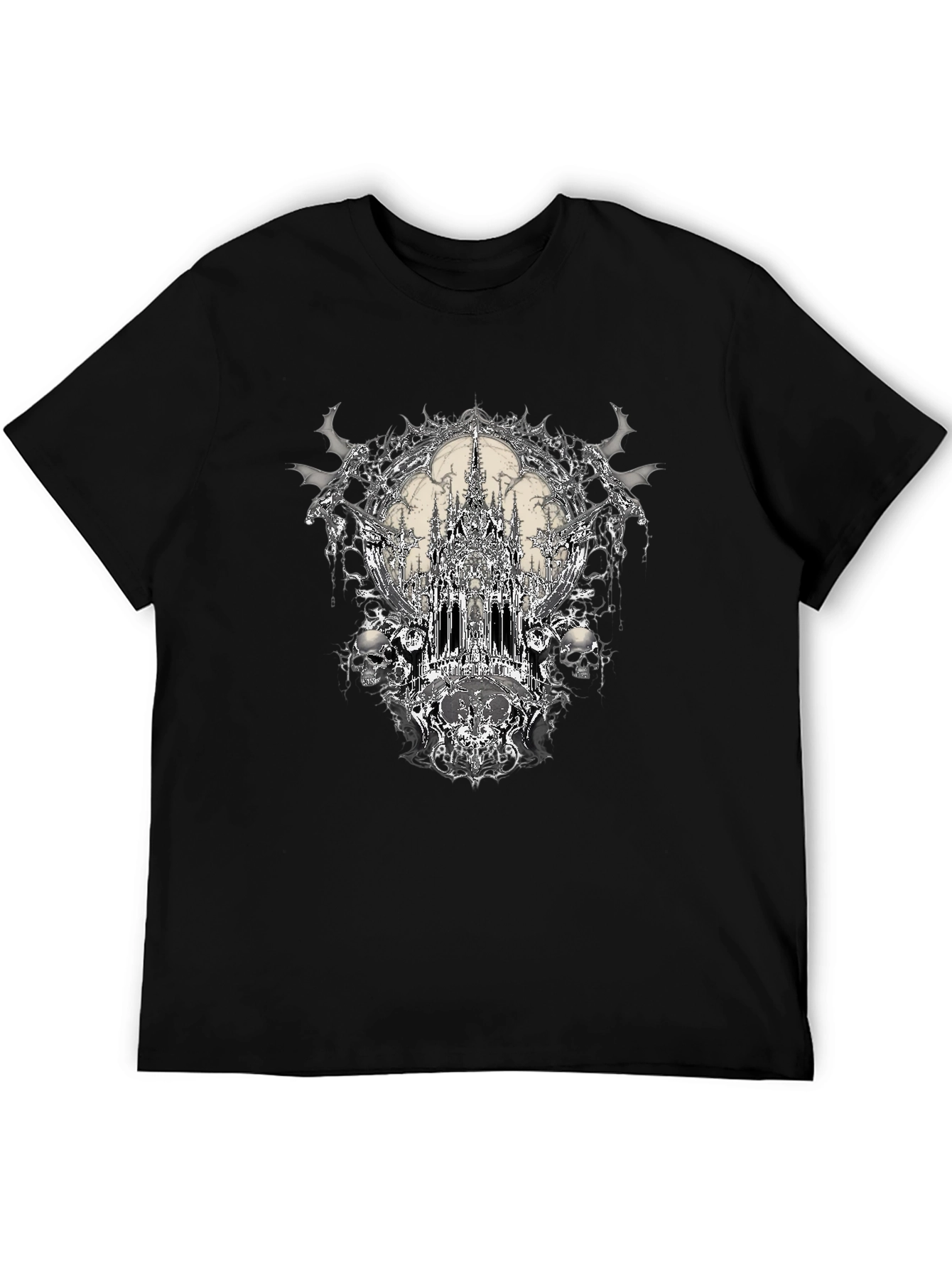 Gothic Castle & Skulls Black Graphic Tee