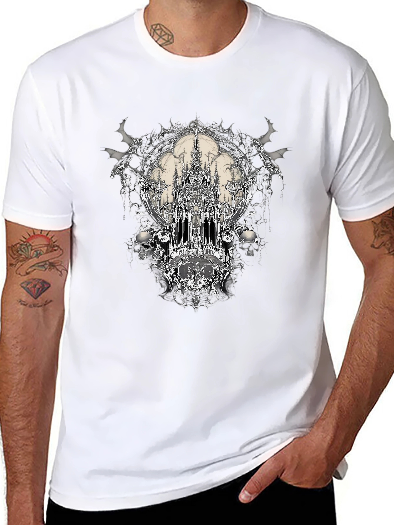 Gothic Castle & Skulls Black Graphic Tee