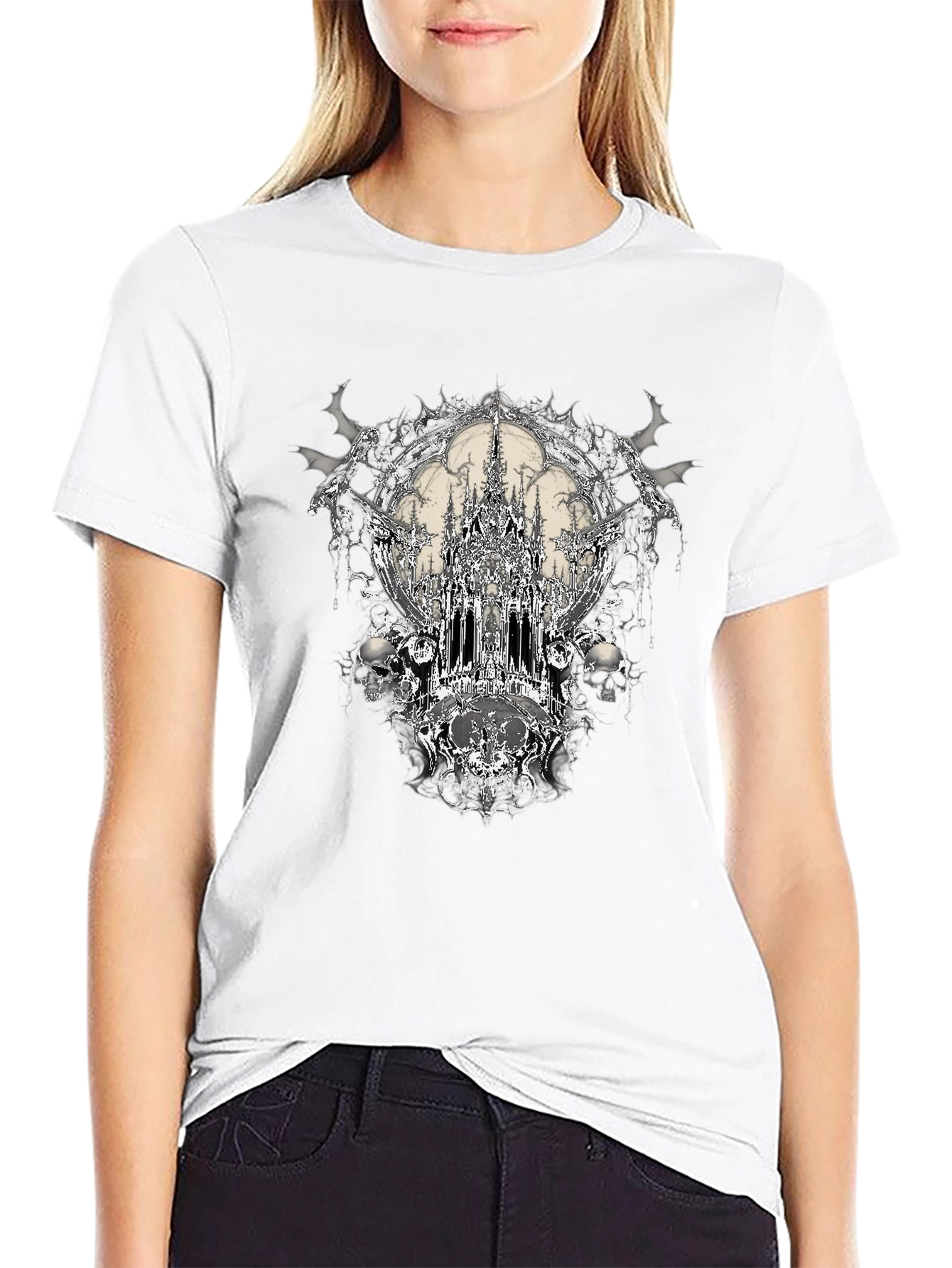 Gothic Castle & Skulls Black Graphic Tee