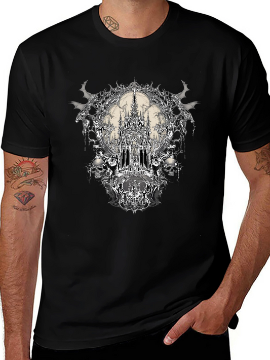 Gothic Castle & Skulls Black Graphic Tee