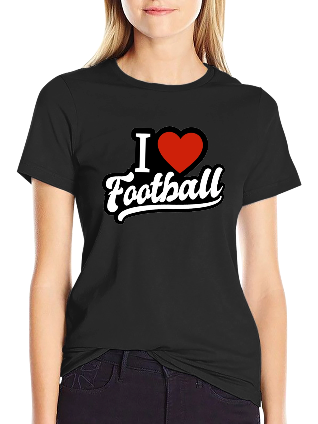I Heart Football T-Shirt - Black Graphic Tee