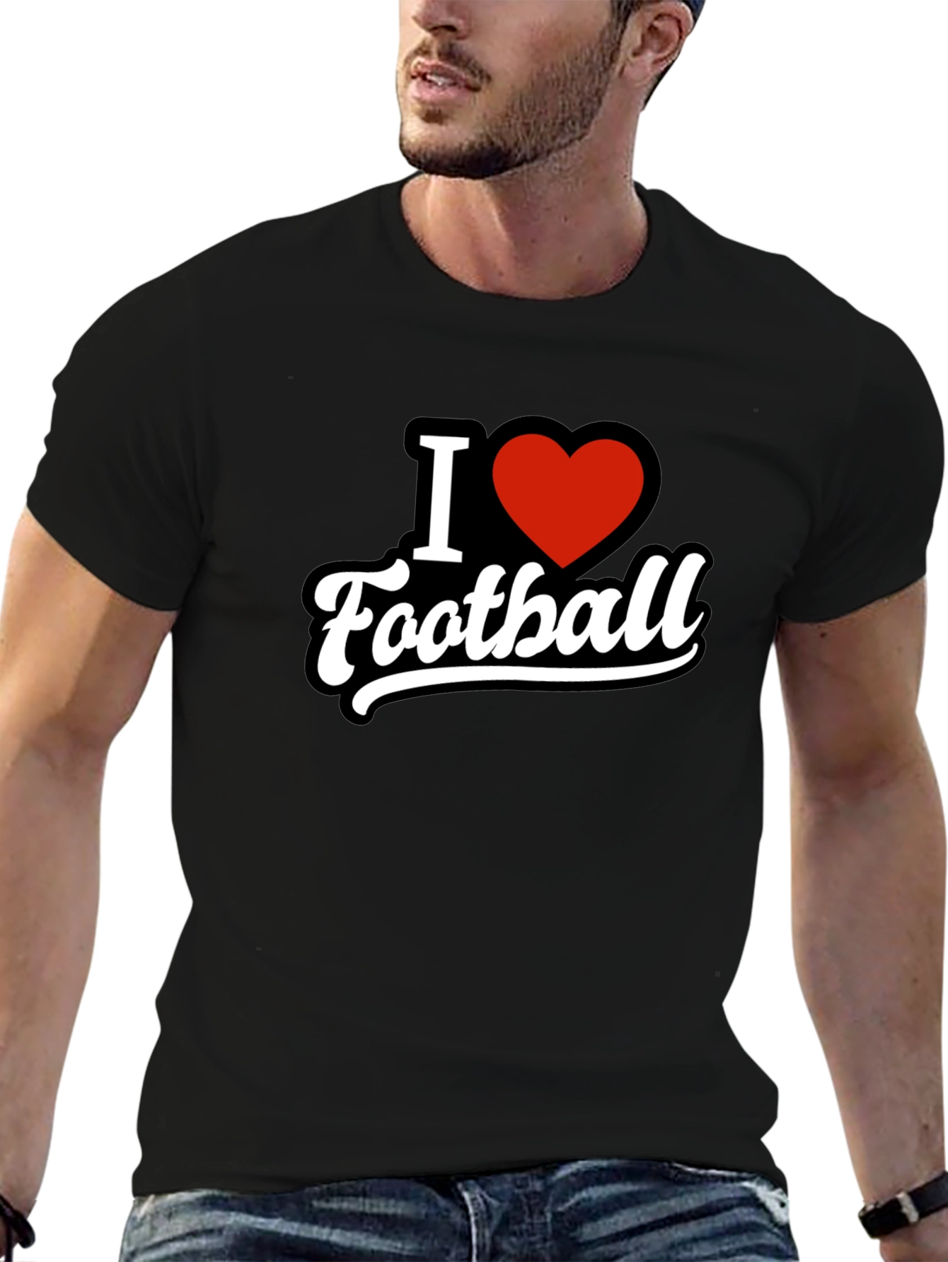 I Heart Football T-Shirt - Black Graphic Tee