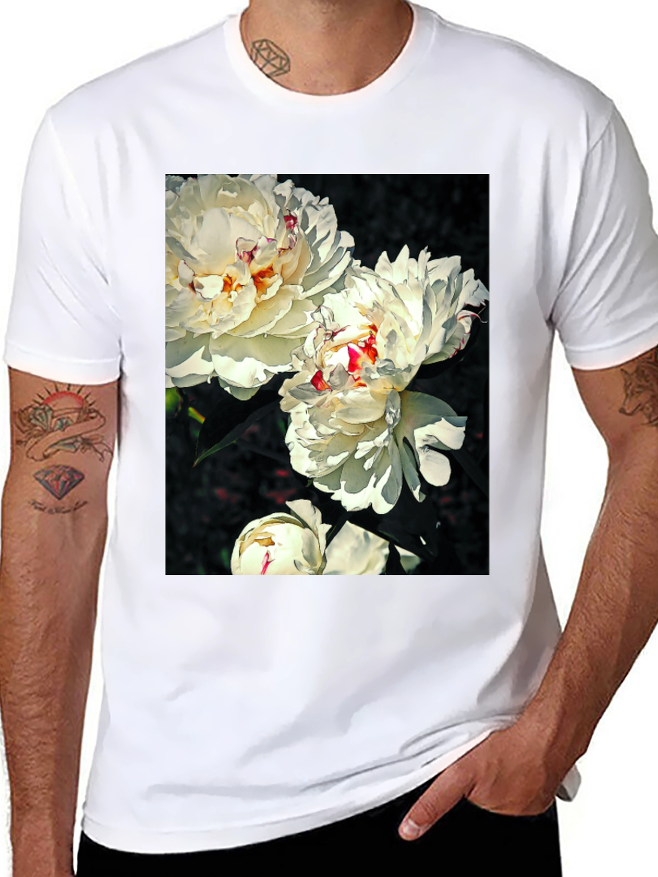 Floral T-Shirt - White Peony Print