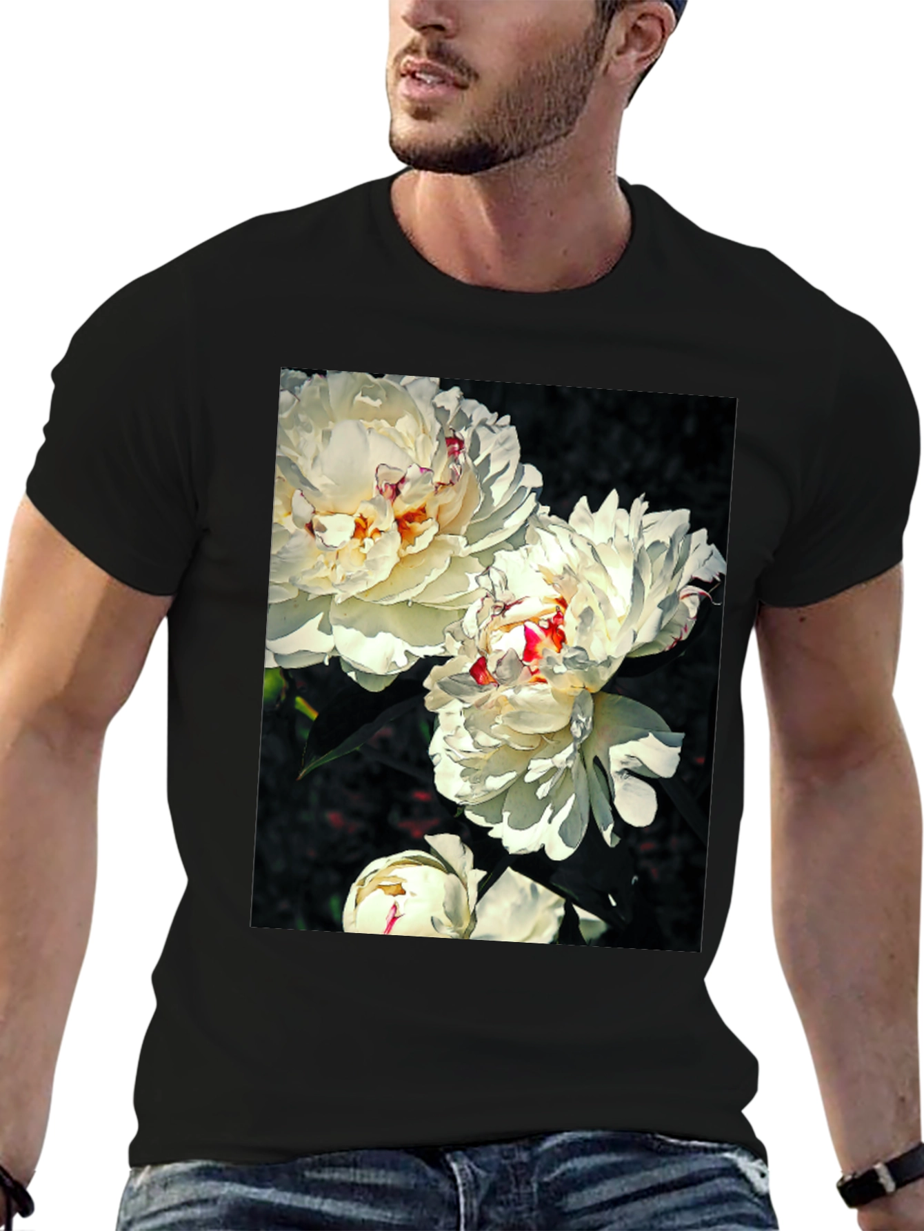 Floral T-Shirt - White Peony Print