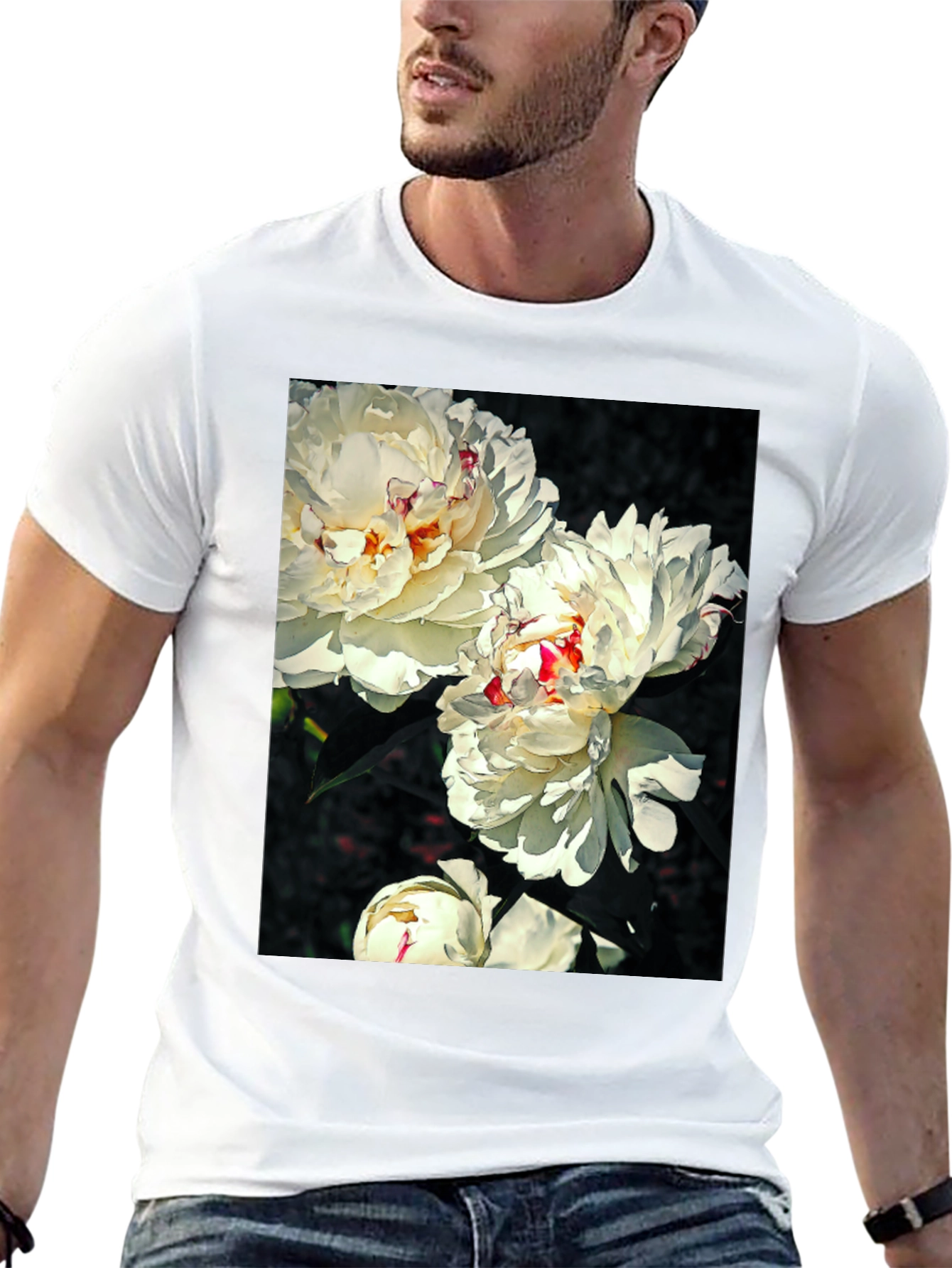 Floral T-Shirt - White Peony Print