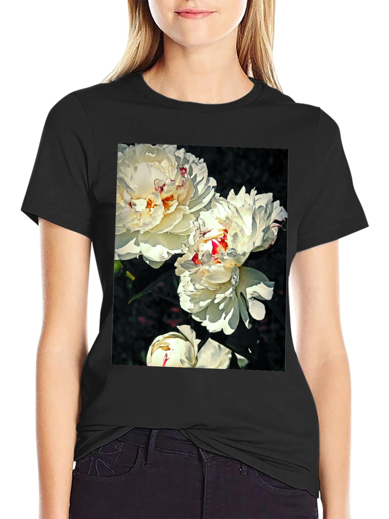 Floral T-Shirt - White Peony Print