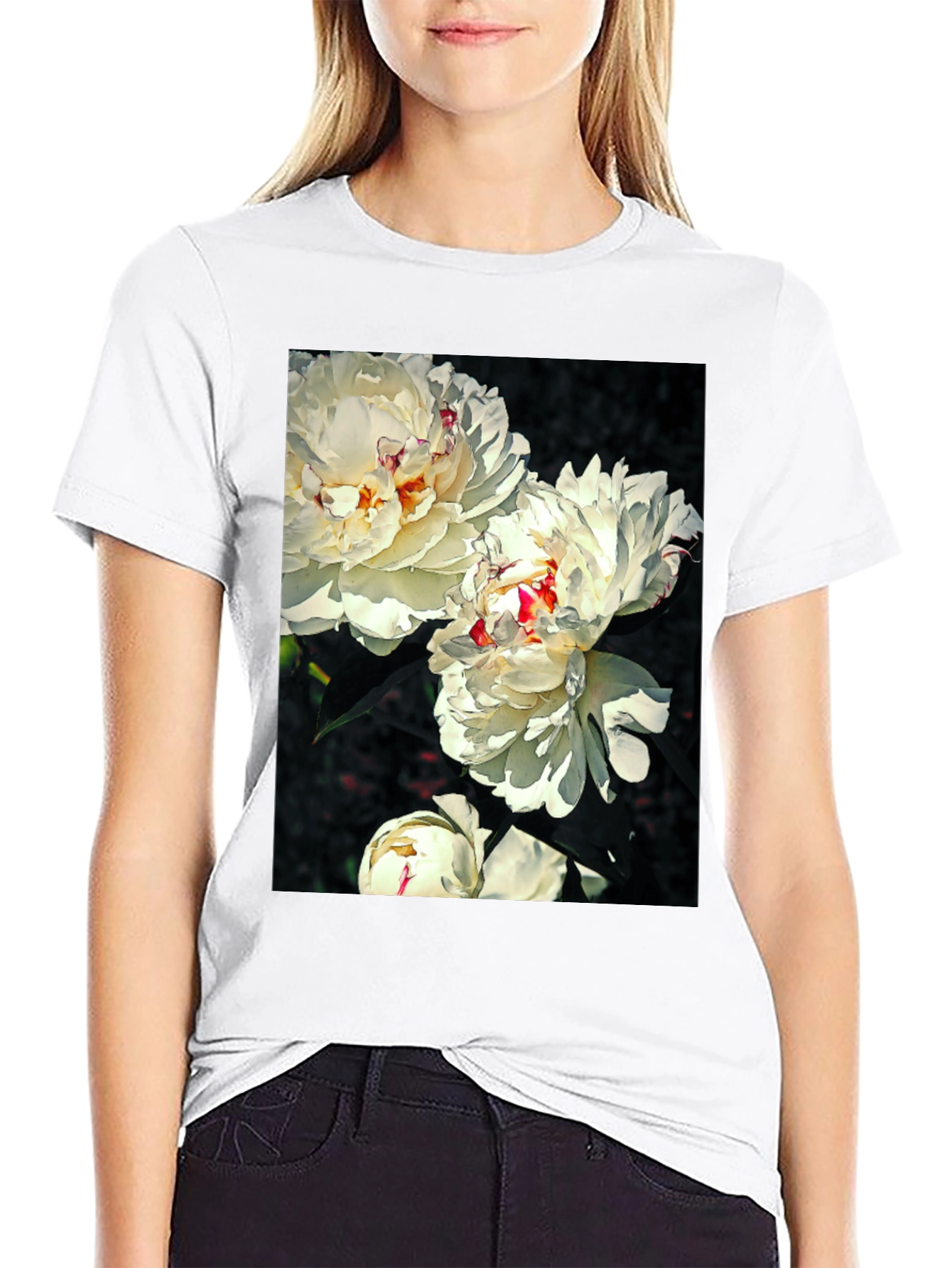 Floral T-Shirt - White Peony Print
