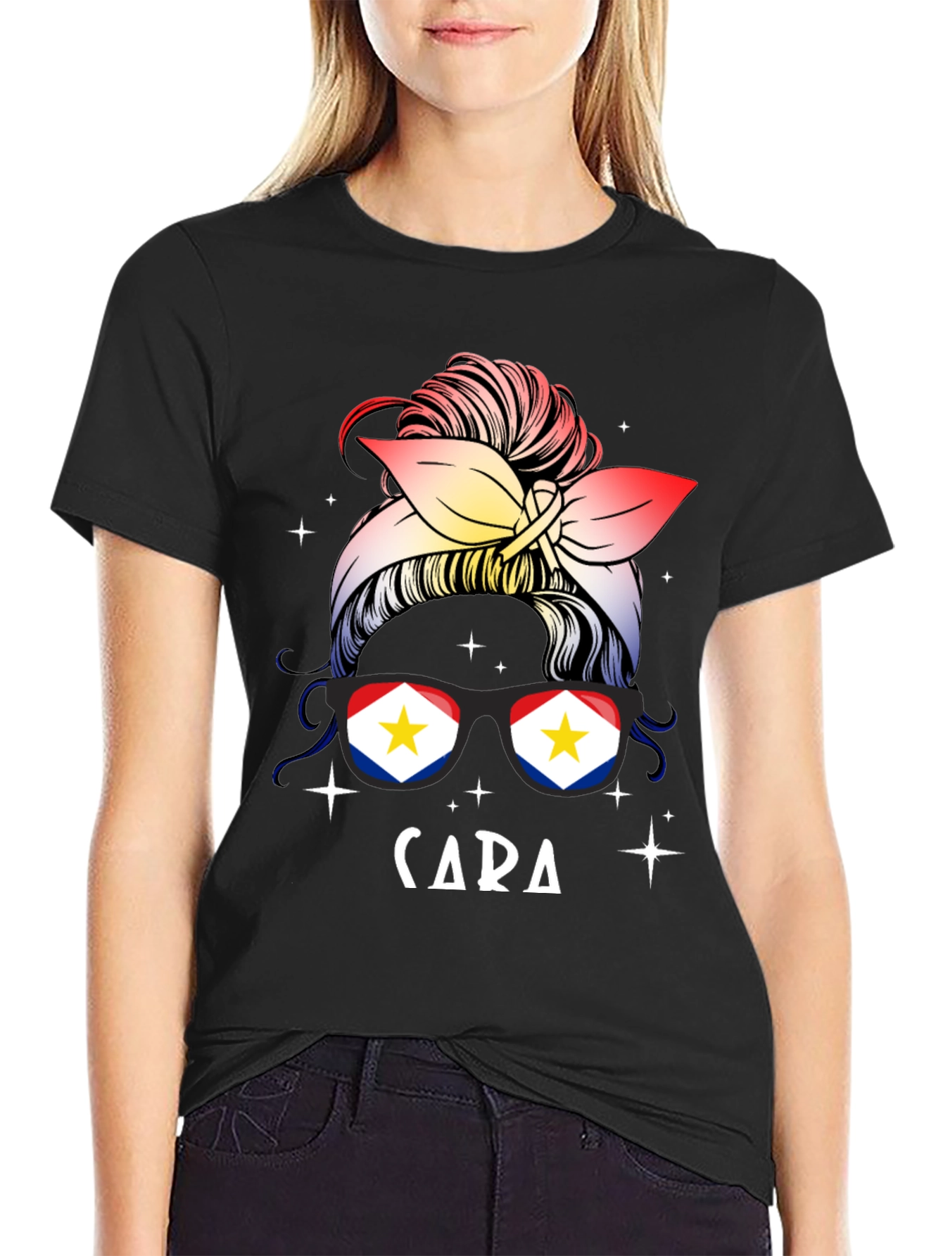 Cara Messy Bun Saba Flag T-Shirt