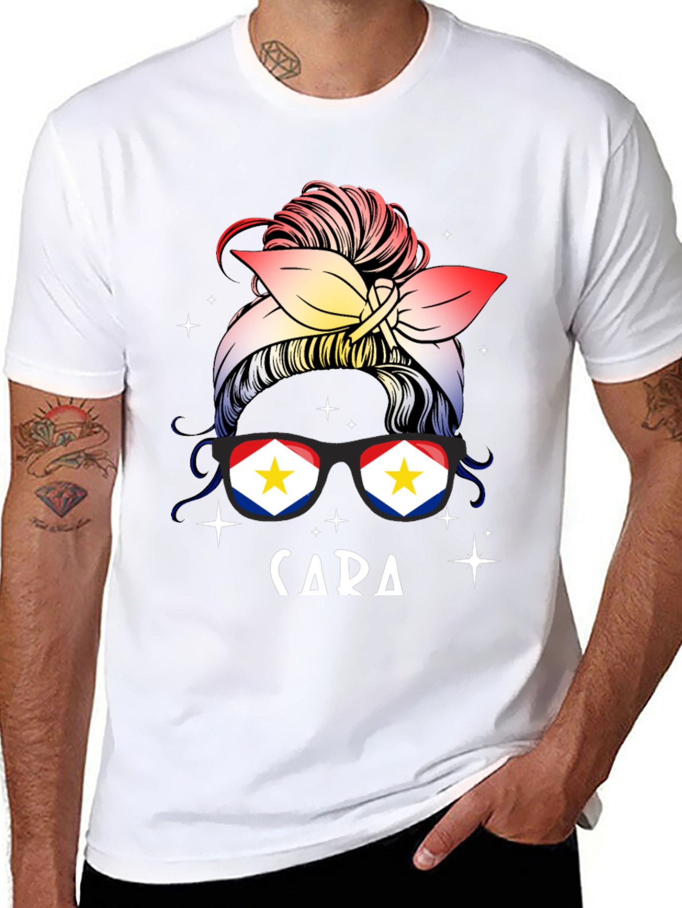 Cara Messy Bun Saba Flag T-Shirt