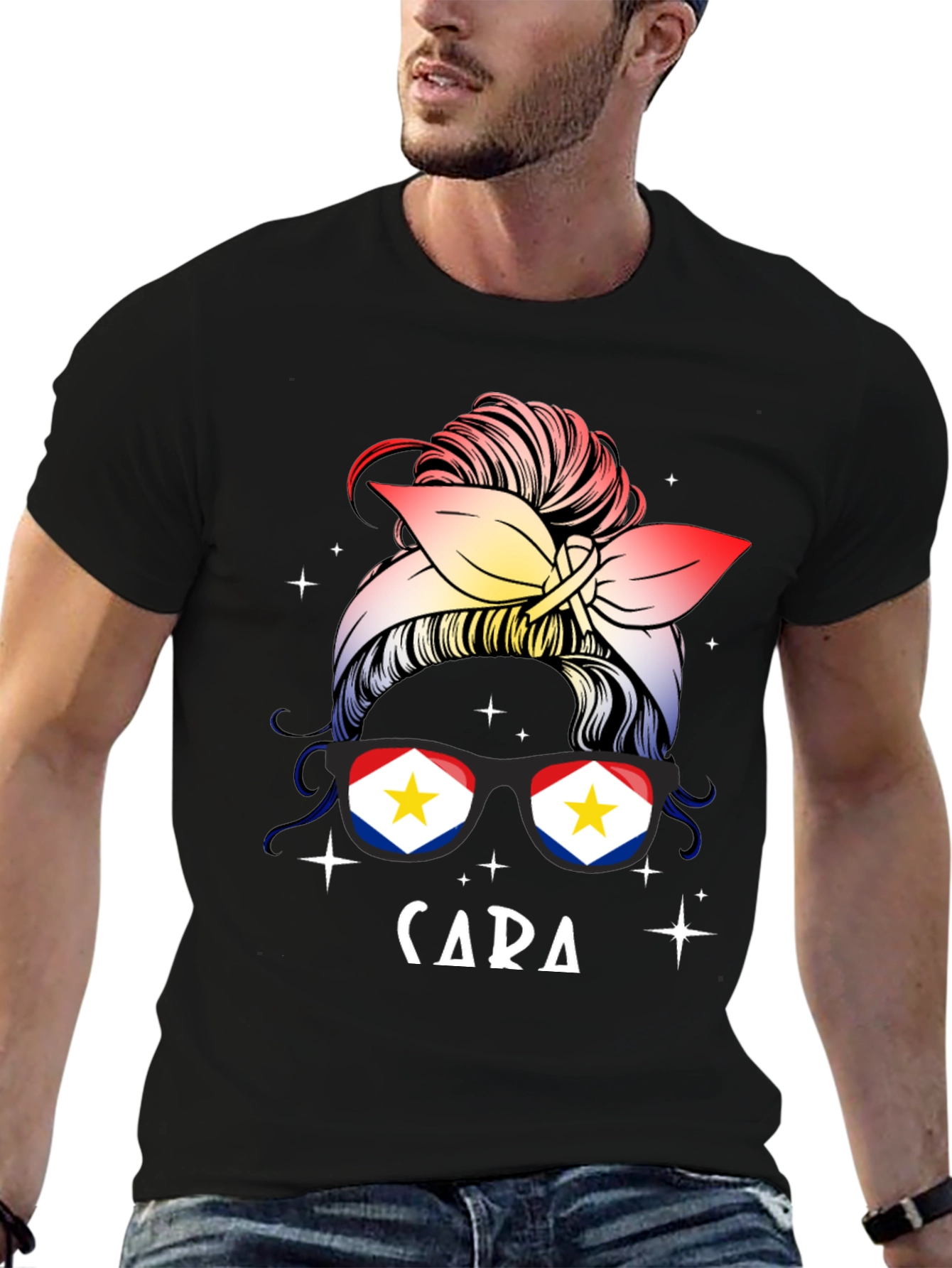 Cara Messy Bun Saba Flag T-Shirt