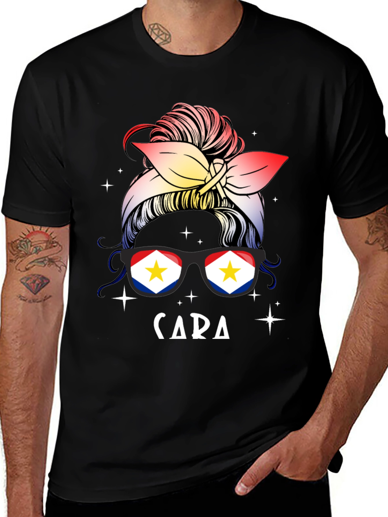 Cara Messy Bun Saba Flag T-Shirt