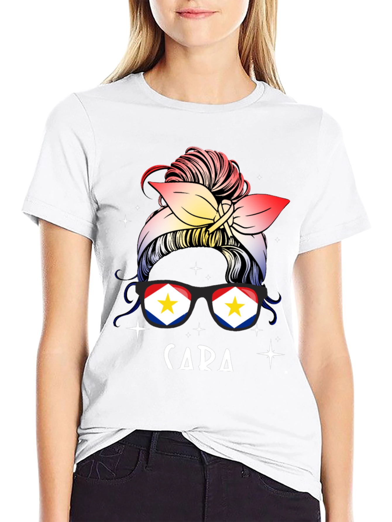 Cara Messy Bun Saba Flag T-Shirt