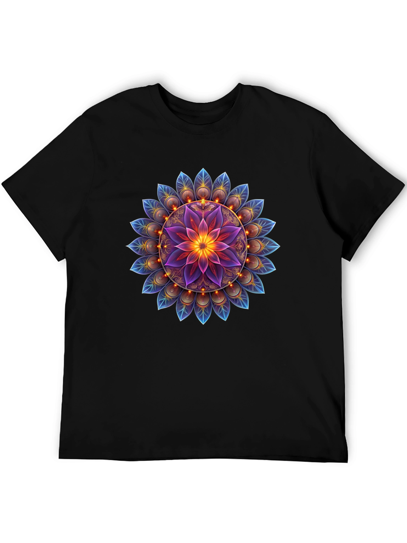 Floral Mandala Graphic Tee - Black Cotton Blend
