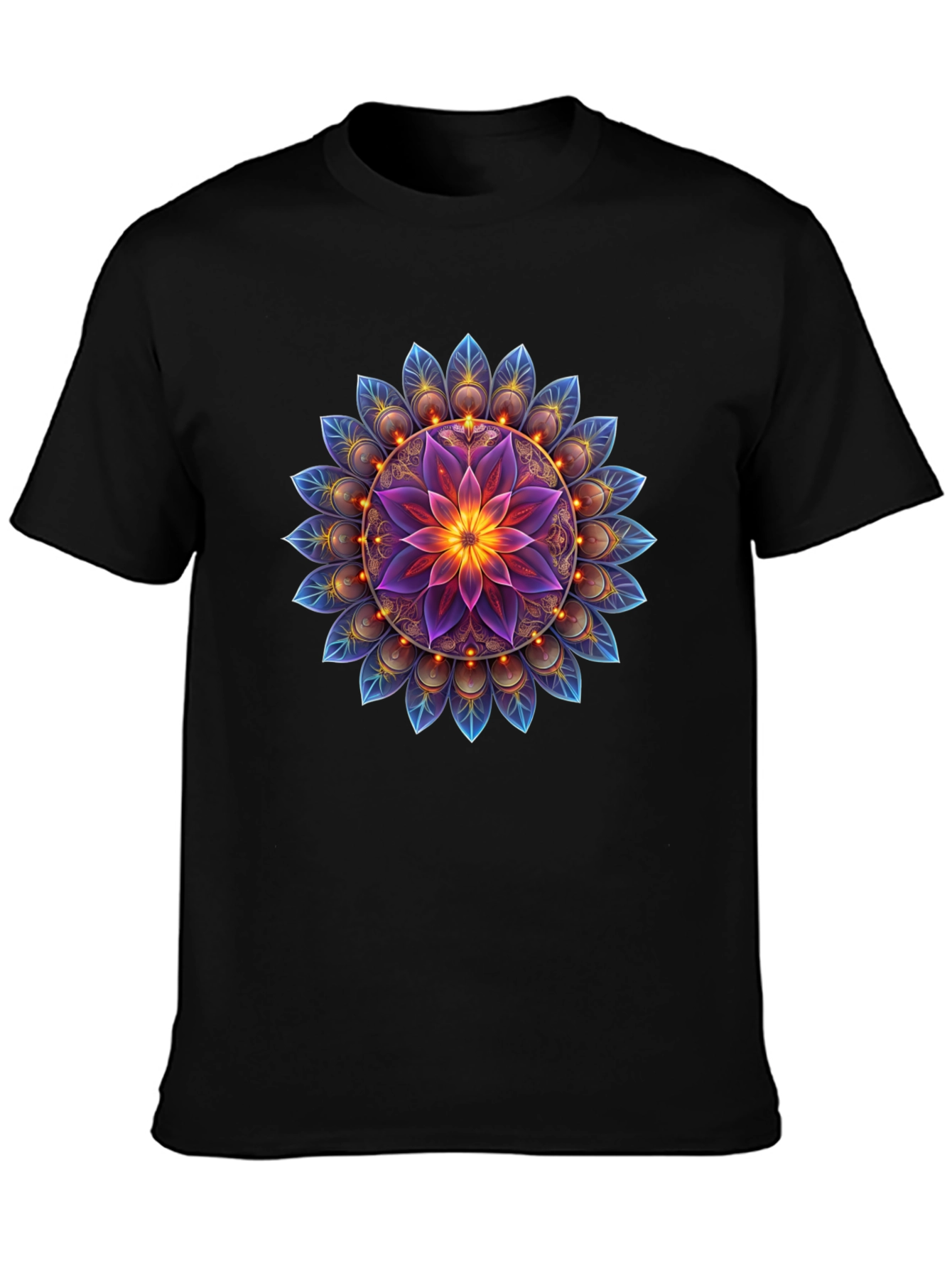 Floral Mandala Graphic Tee - Black Cotton Blend