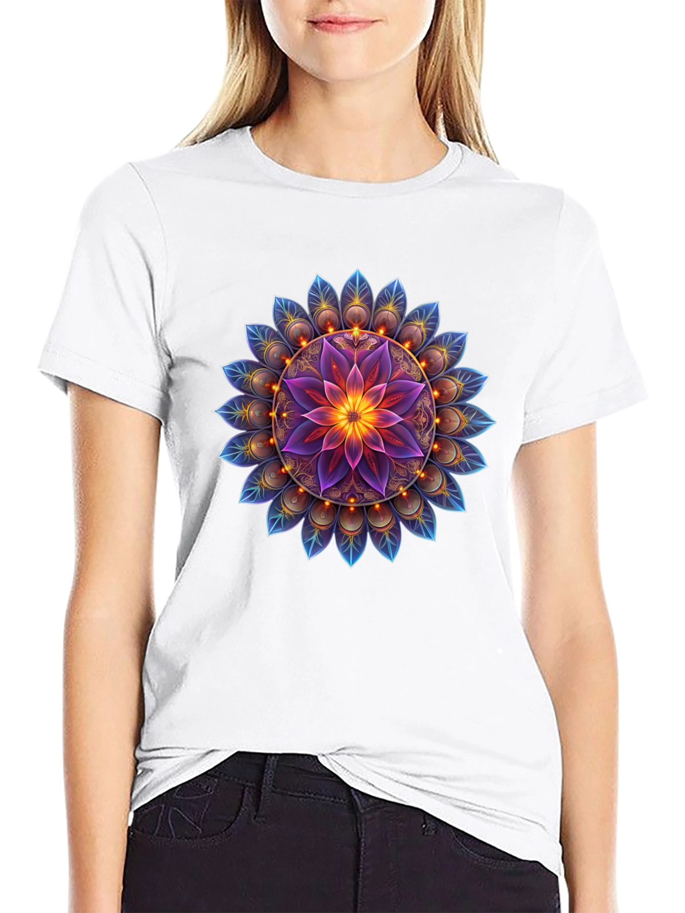 Floral Mandala Graphic Tee - Black Cotton Blend