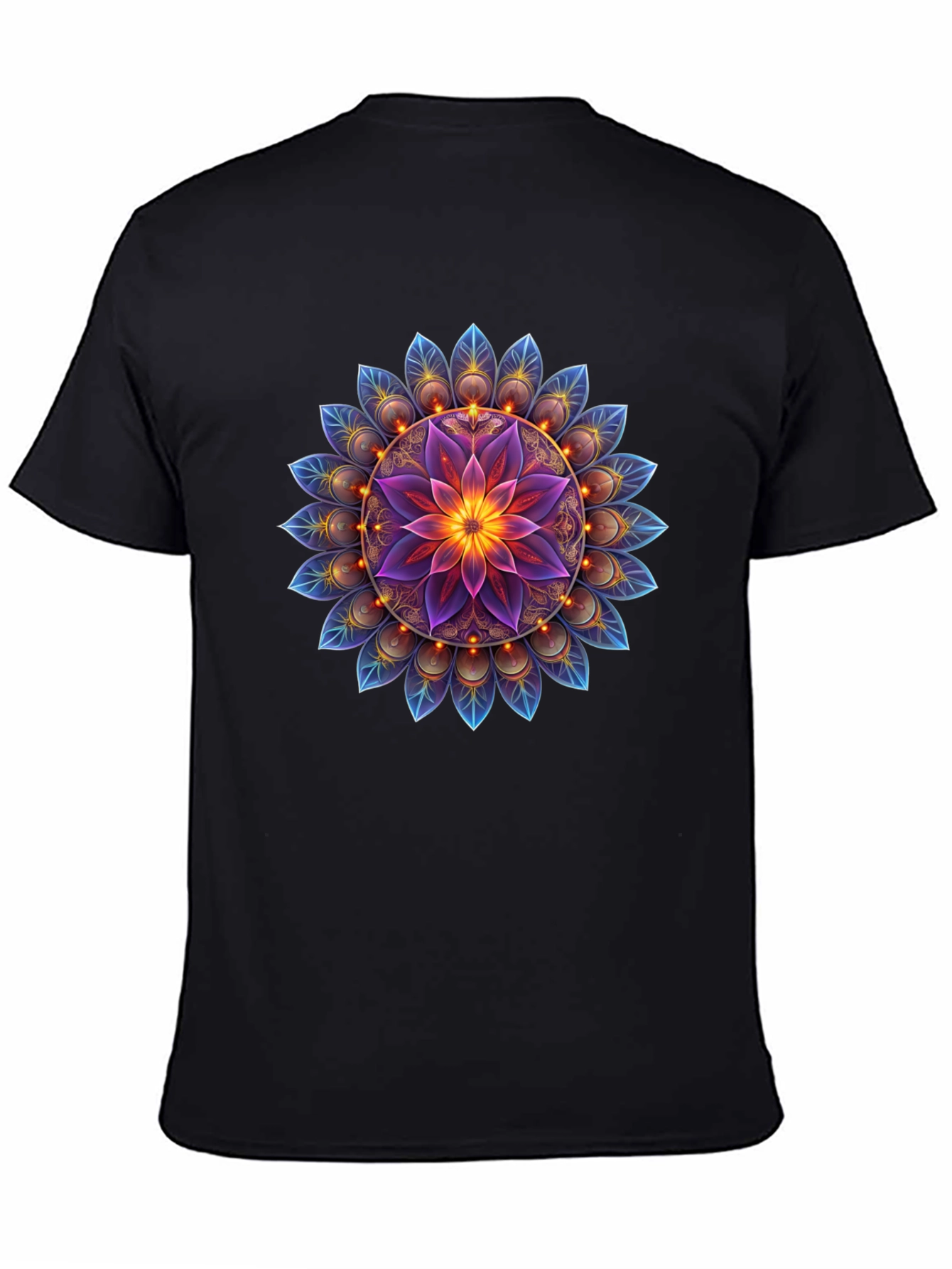 Floral Mandala Graphic Tee - Black Cotton Blend