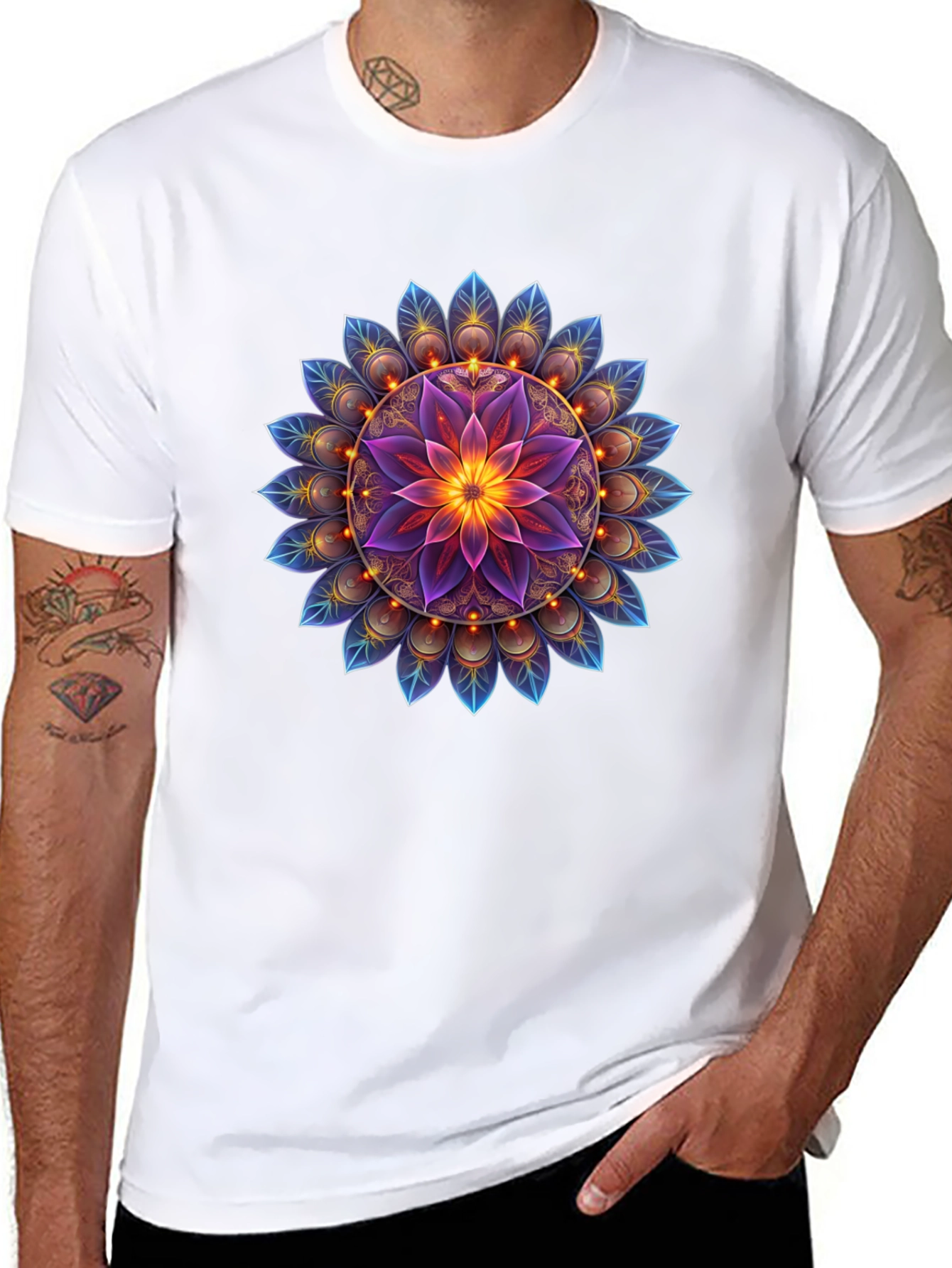 Floral Mandala Graphic Tee - Black Cotton Blend