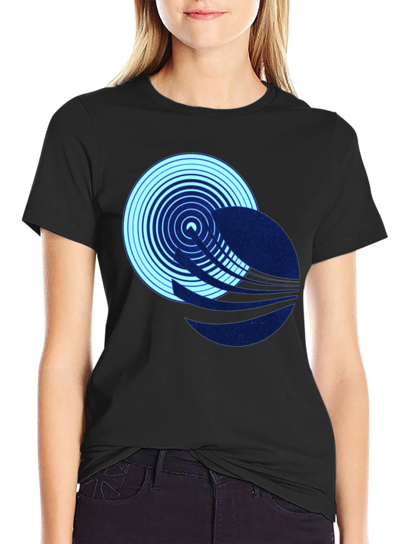 Abstract Circle Graphic Tee - Black Cotton Blend T-Shirt