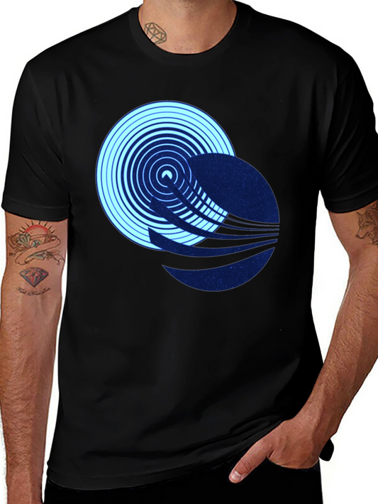 Abstract Circle Graphic Tee - Black Cotton Blend T-Shirt