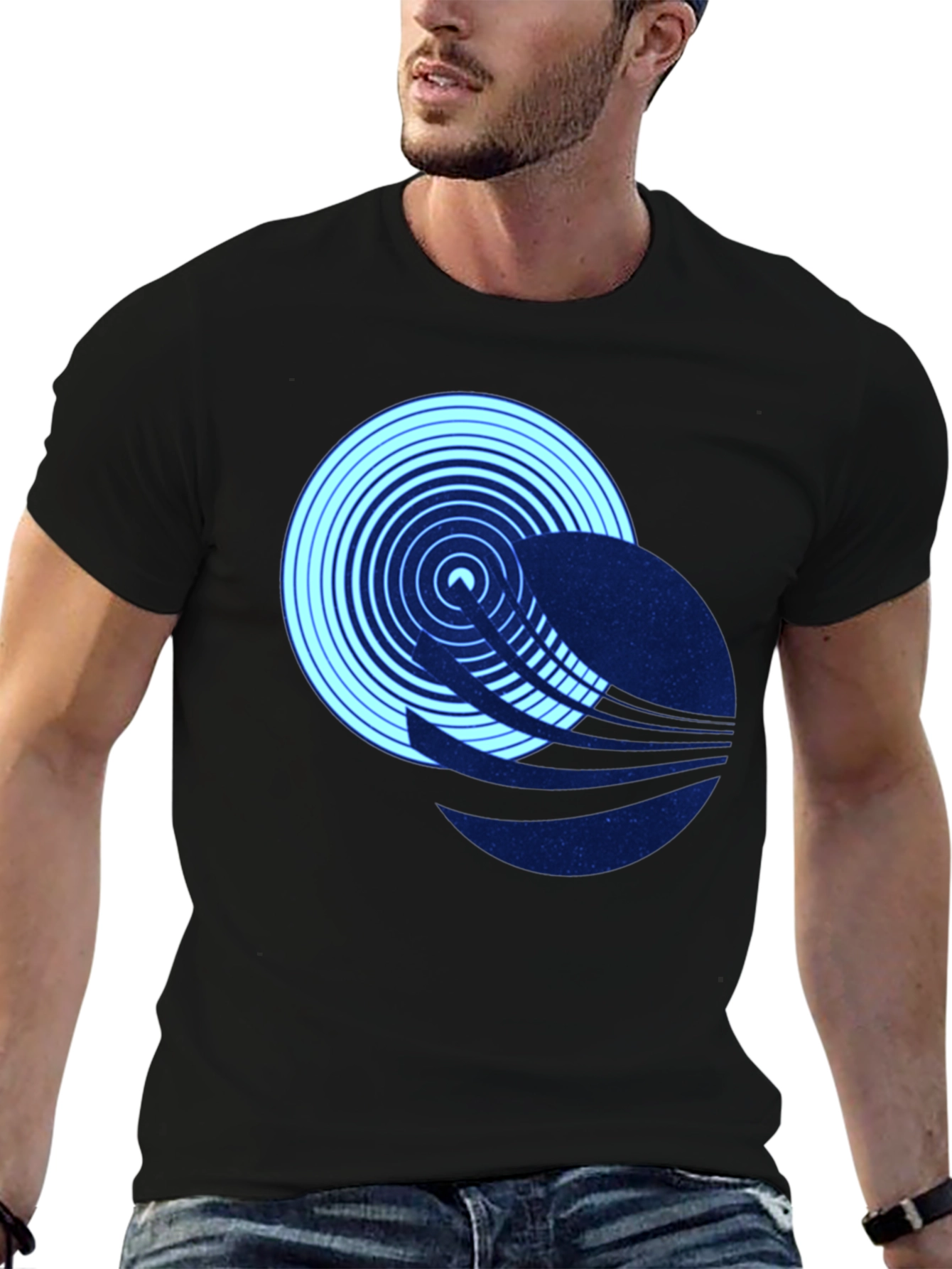 Abstract Circle Graphic Tee - Black Cotton Blend T-Shirt