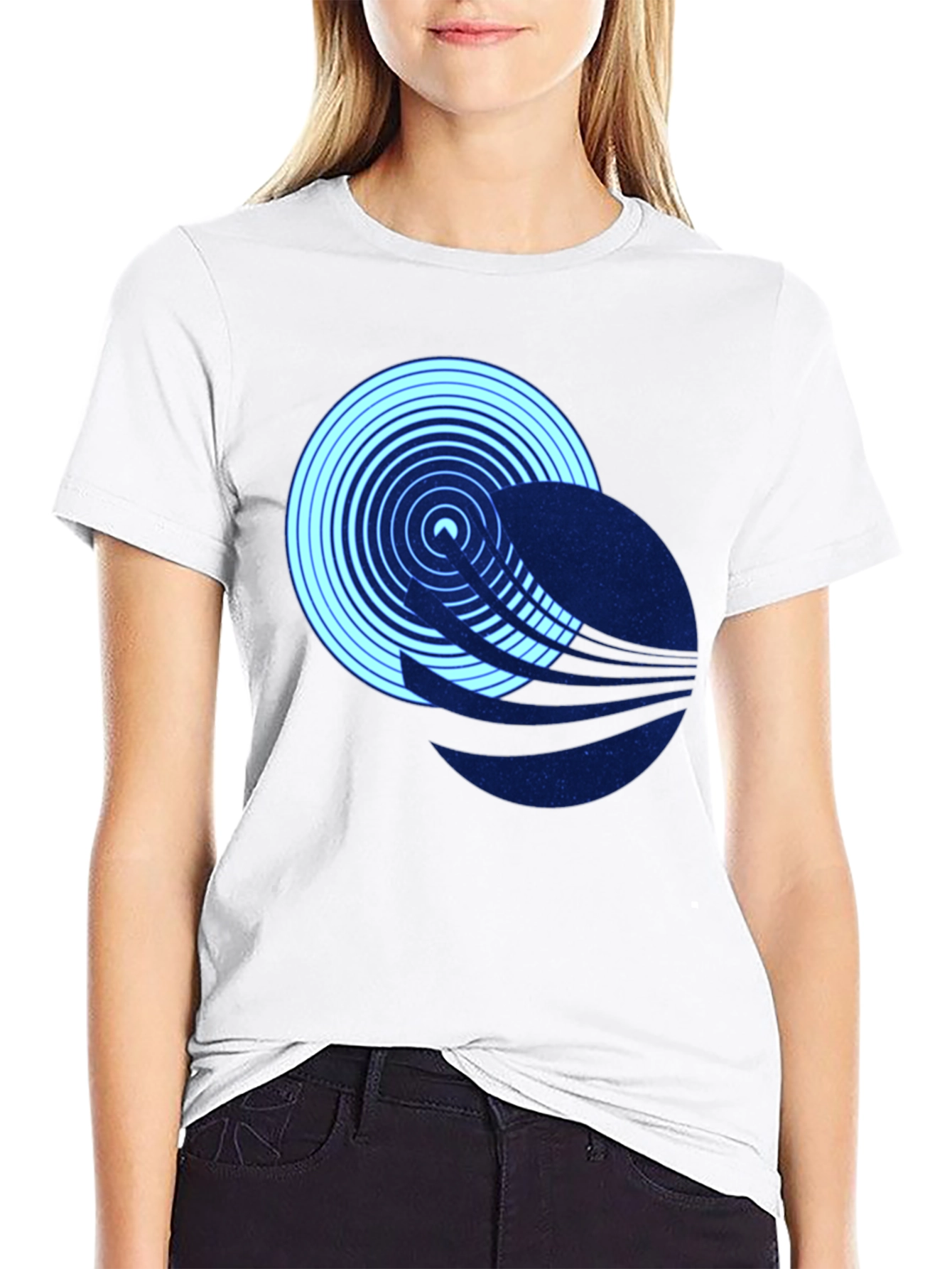 Abstract Circle Graphic Tee - Black Cotton Blend T-Shirt