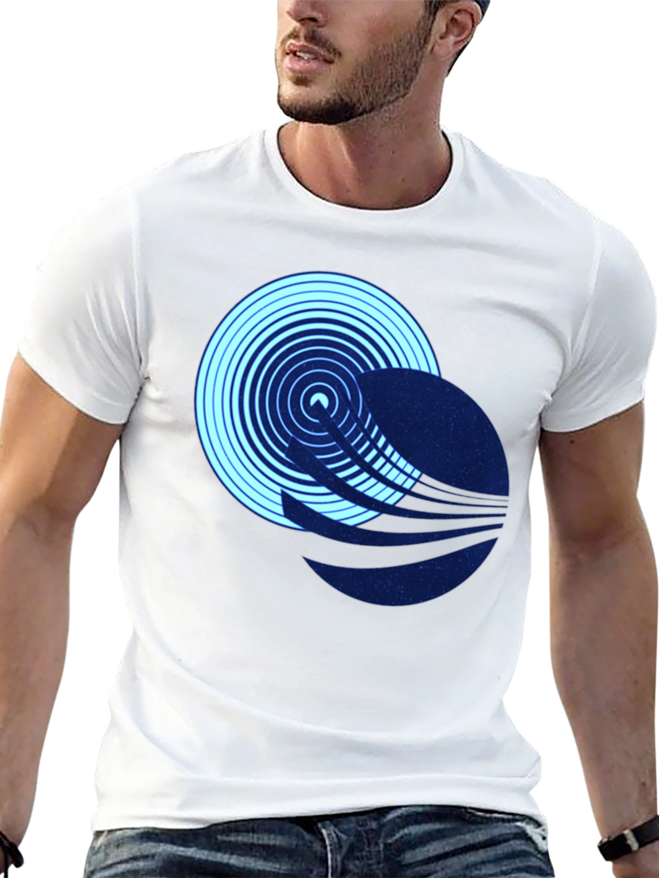 Abstract Circle Graphic Tee - Black Cotton Blend T-Shirt