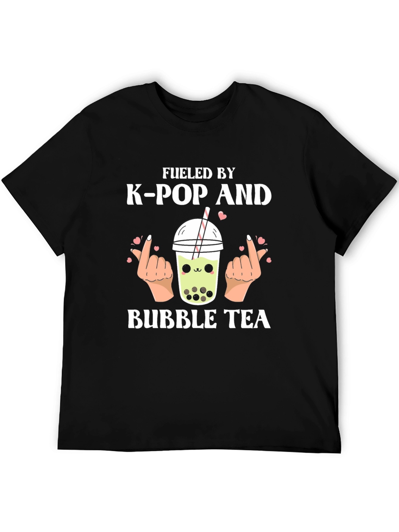 Fueled by K-Pop and Bubble Tea Black Graphic T-Shirt
