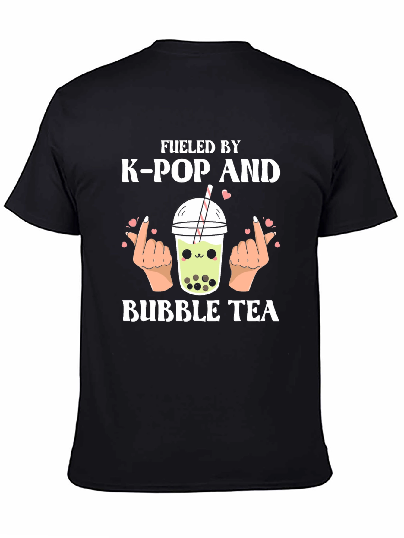 Fueled by K-Pop and Bubble Tea Black Graphic T-Shirt