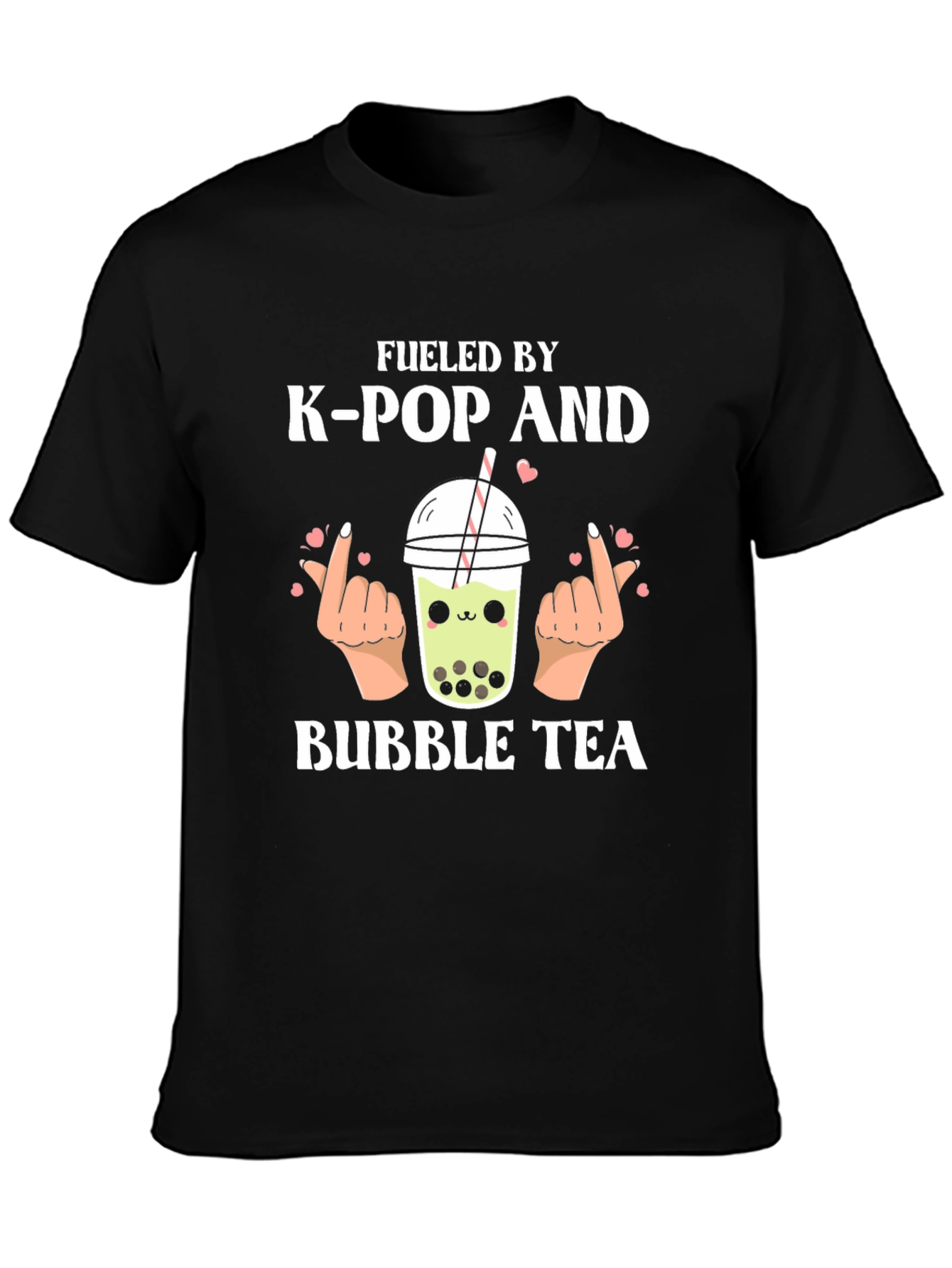 Fueled by K-Pop and Bubble Tea Black Graphic T-Shirt