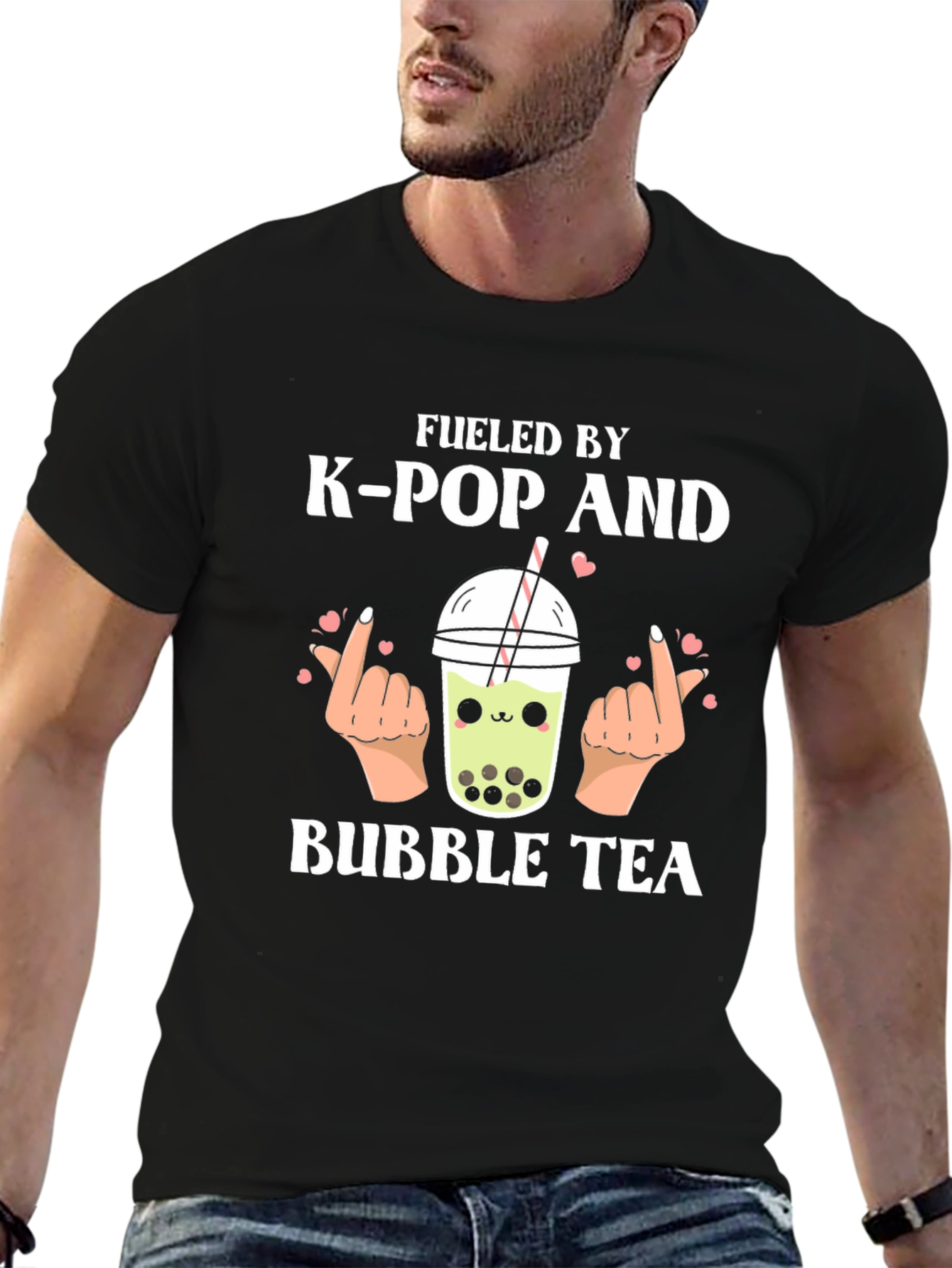 Fueled by K-Pop and Bubble Tea Black Graphic T-Shirt