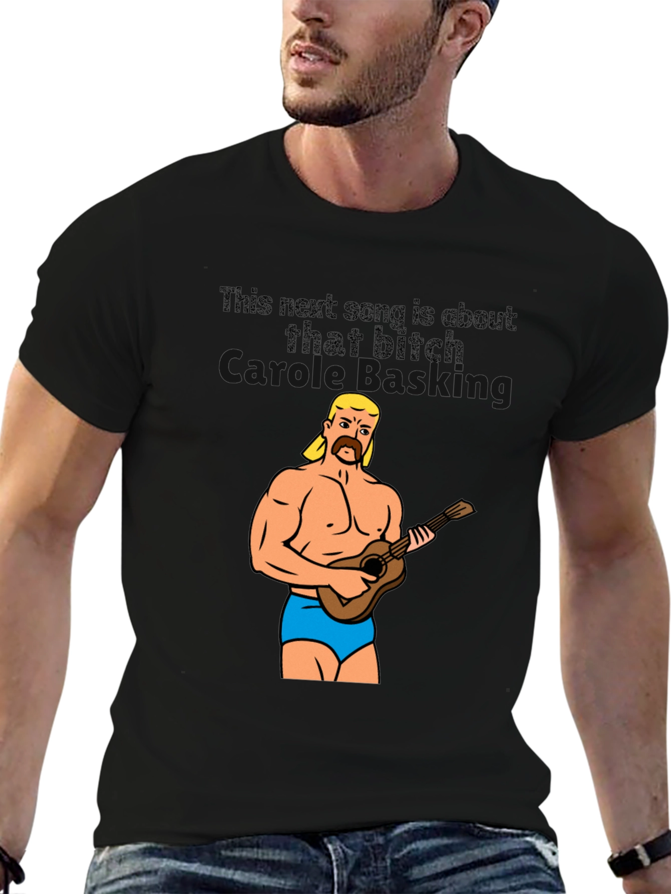 Funny Graphic Tee: Muscular Man & Ukulele