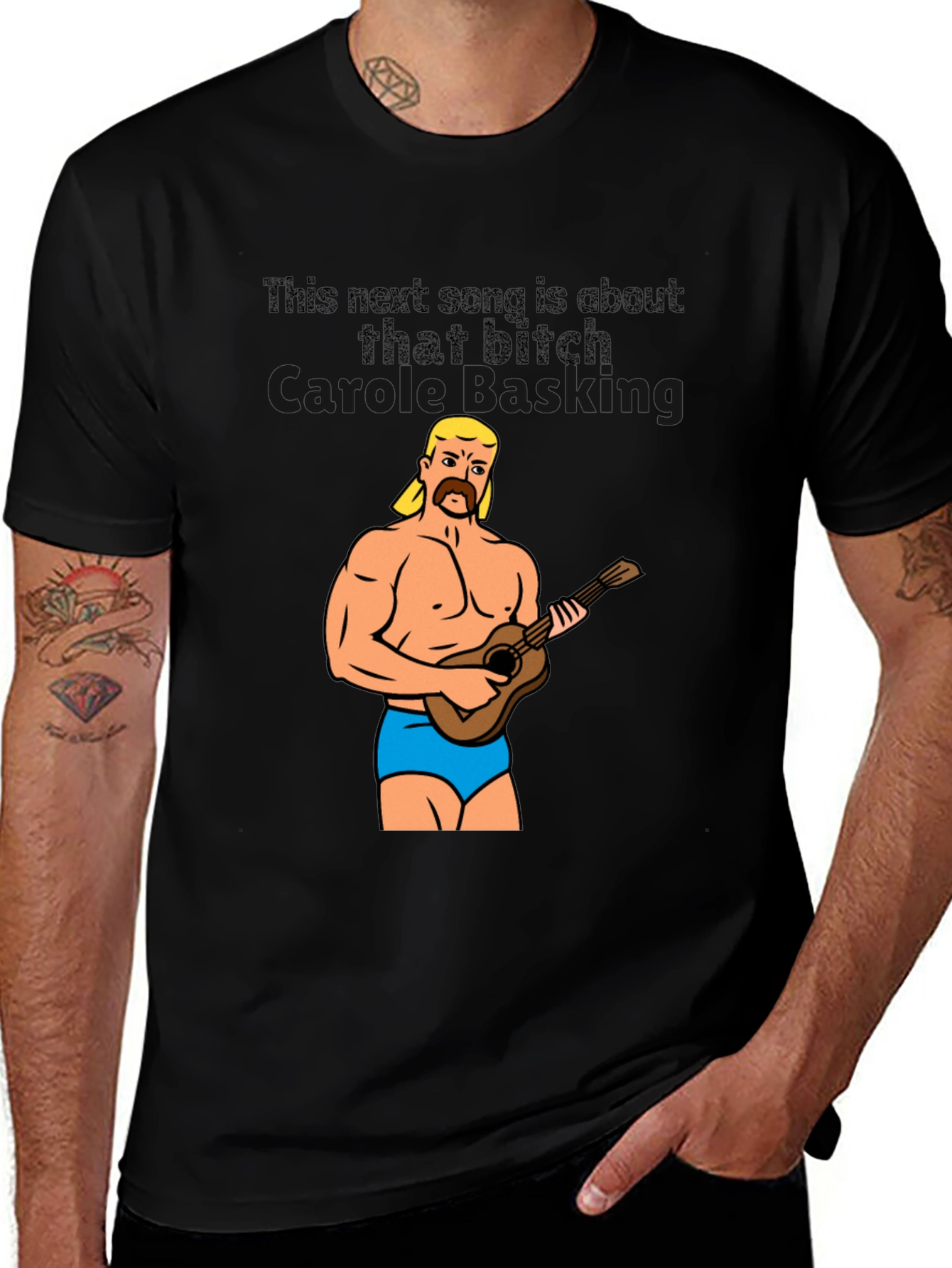 Funny Graphic Tee: Muscular Man & Ukulele
