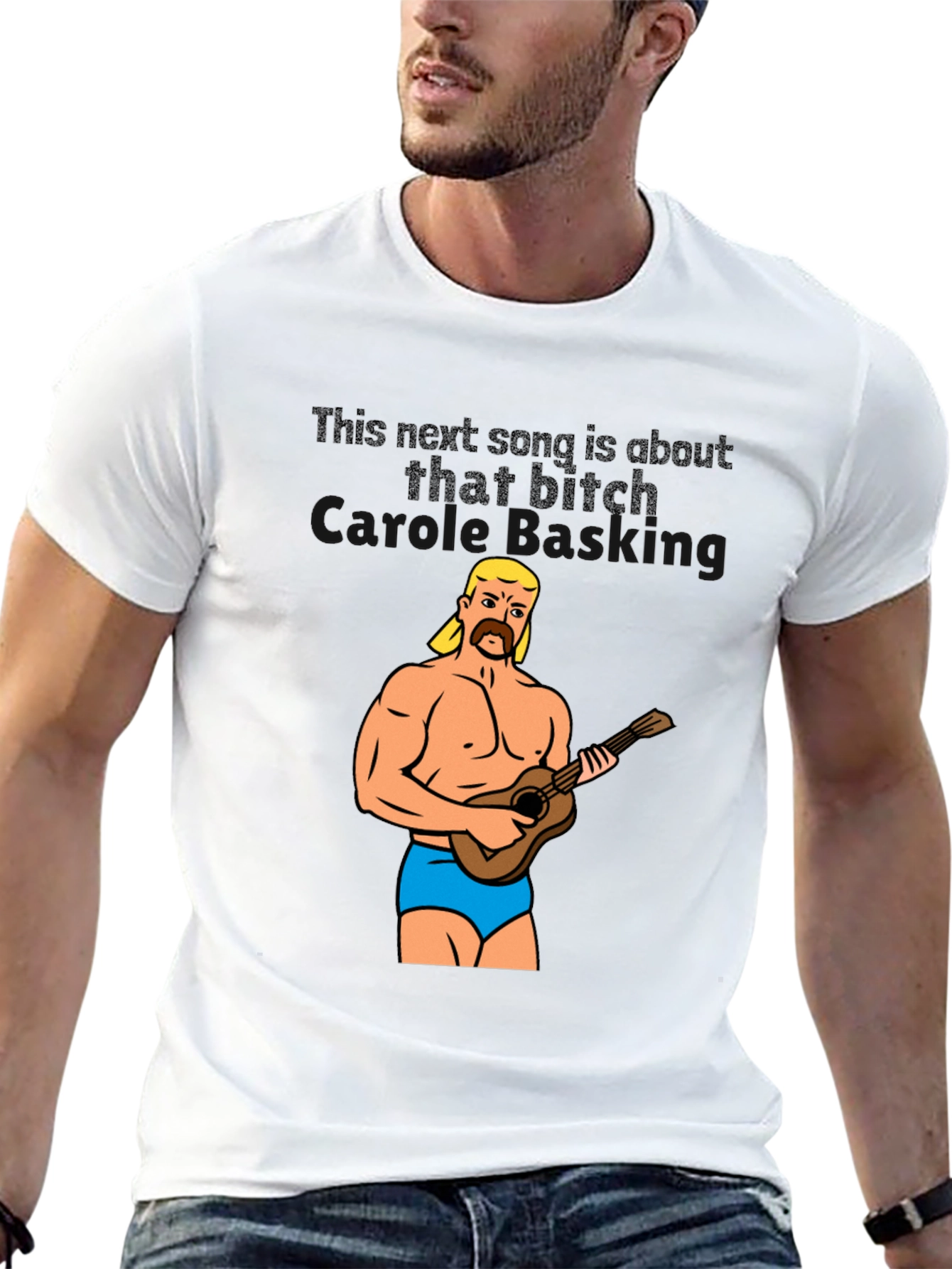Funny Graphic Tee: Muscular Man & Ukulele