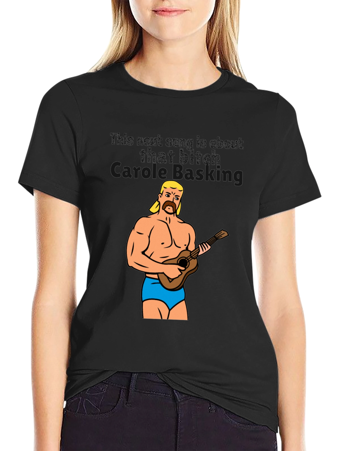 Funny Graphic Tee: Muscular Man & Ukulele