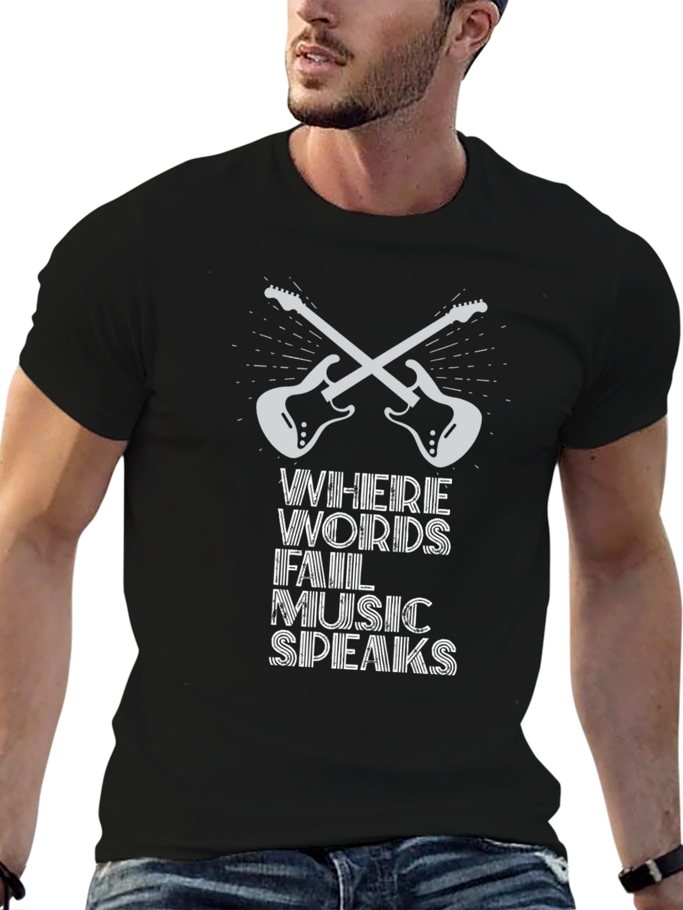 Music Speaks Graphic Tee - Black Cotton T-Shirt