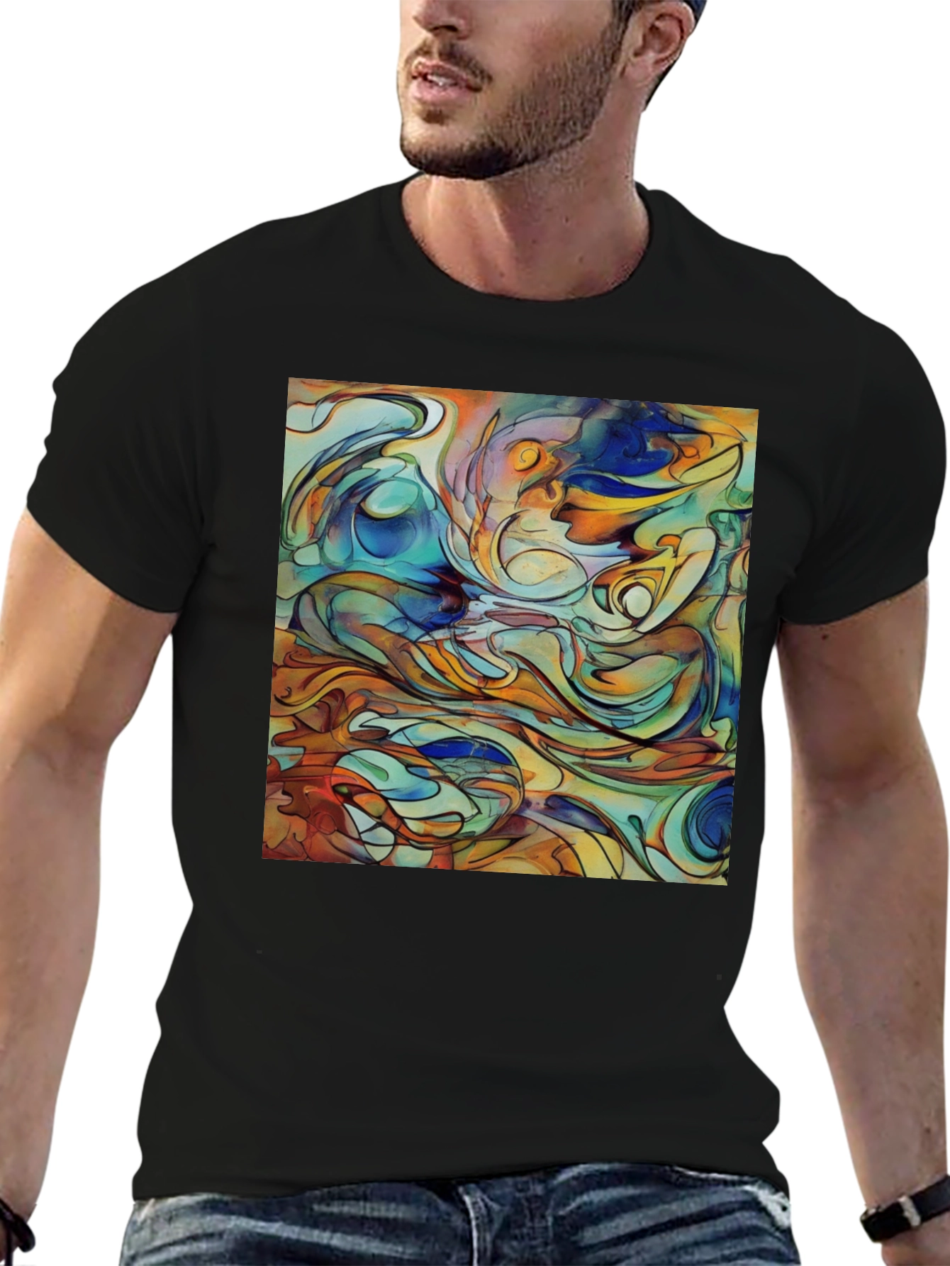 Abstract Art Print Black T-Shirt - Unique Design