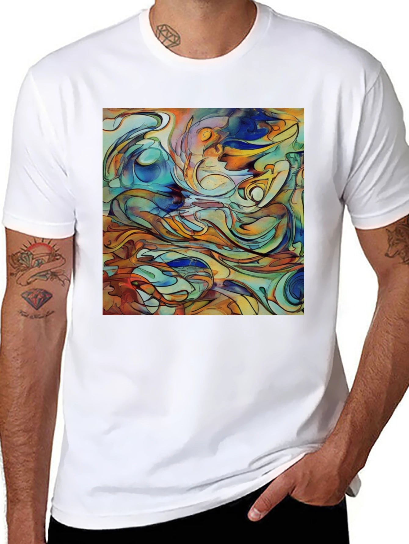 Abstract Art Print Black T-Shirt - Unique Design