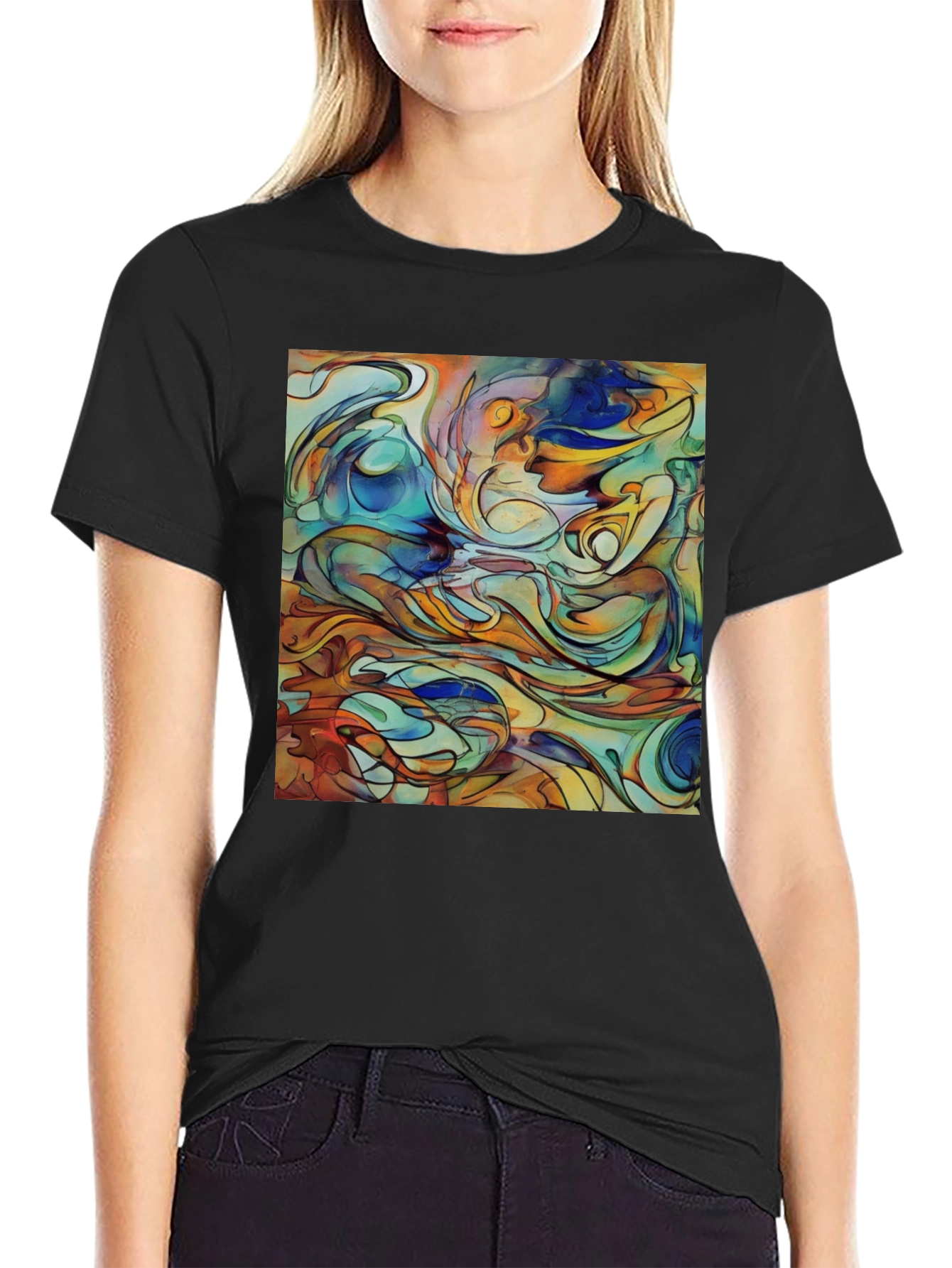 Abstract Art Print Black T-Shirt - Unique Design