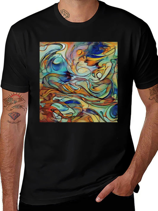 Abstract Art Print Black T-Shirt - Unique Design