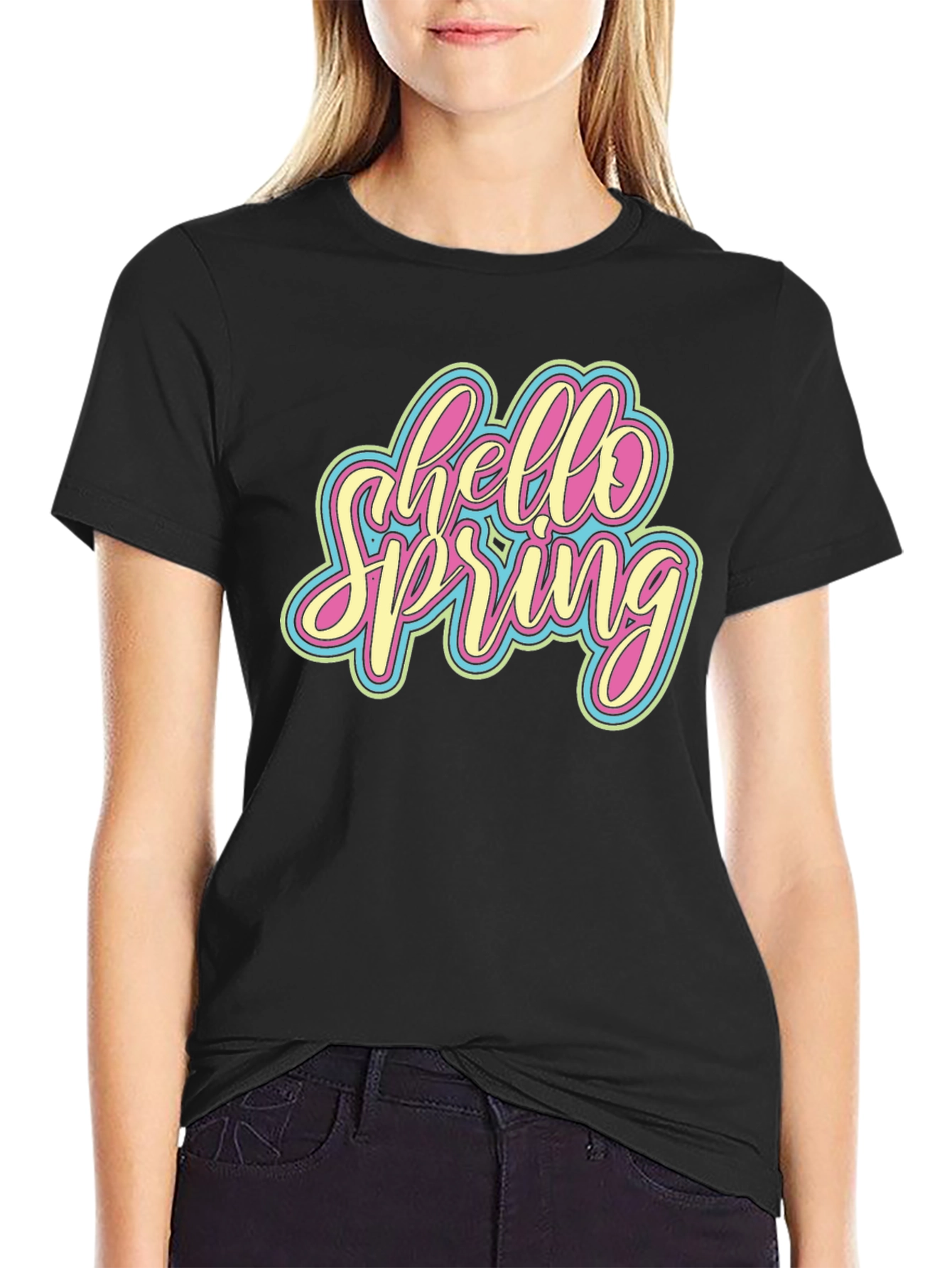 Hello Spring Graphic Tee - Black
