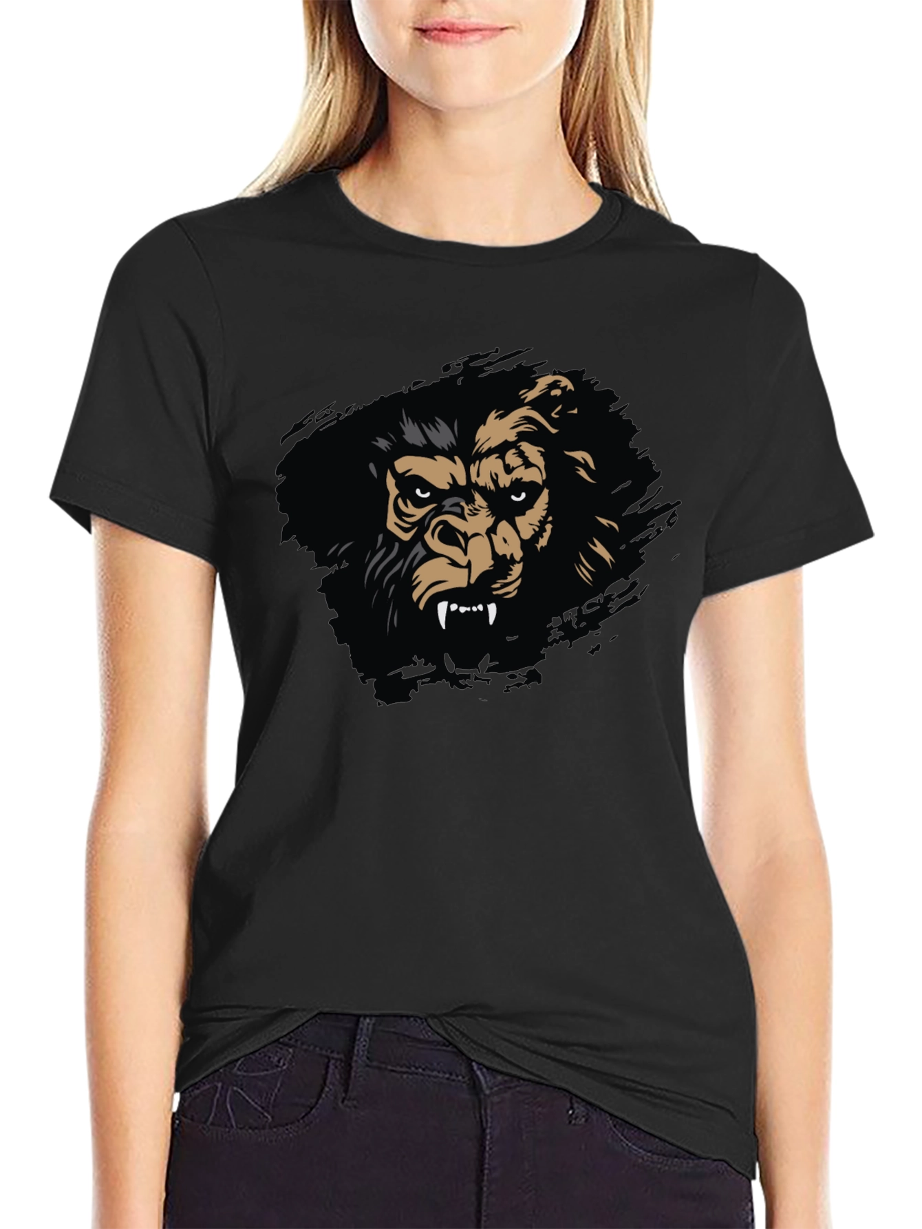 Mens Black T-Shirt with Fierce Gorilla Graphic