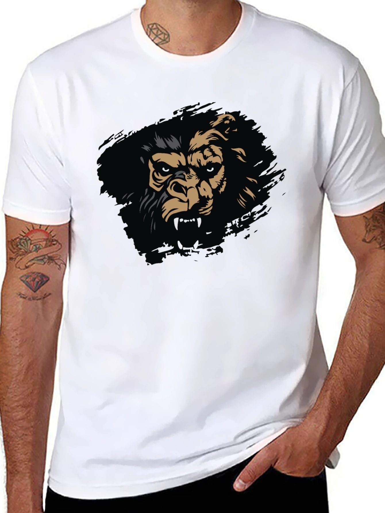 Mens Black T-Shirt with Fierce Gorilla Graphic