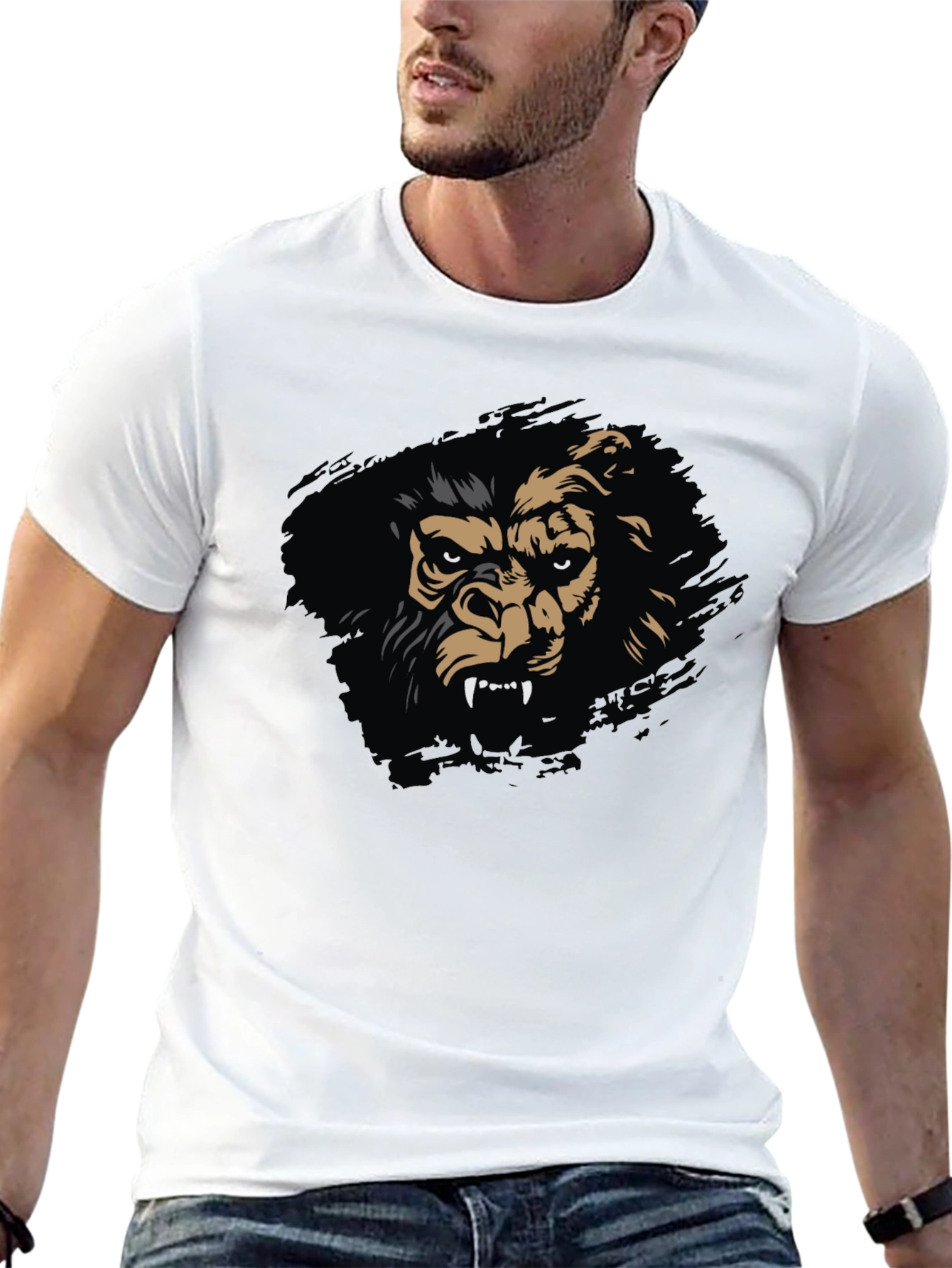 Mens Black T-Shirt with Fierce Gorilla Graphic
