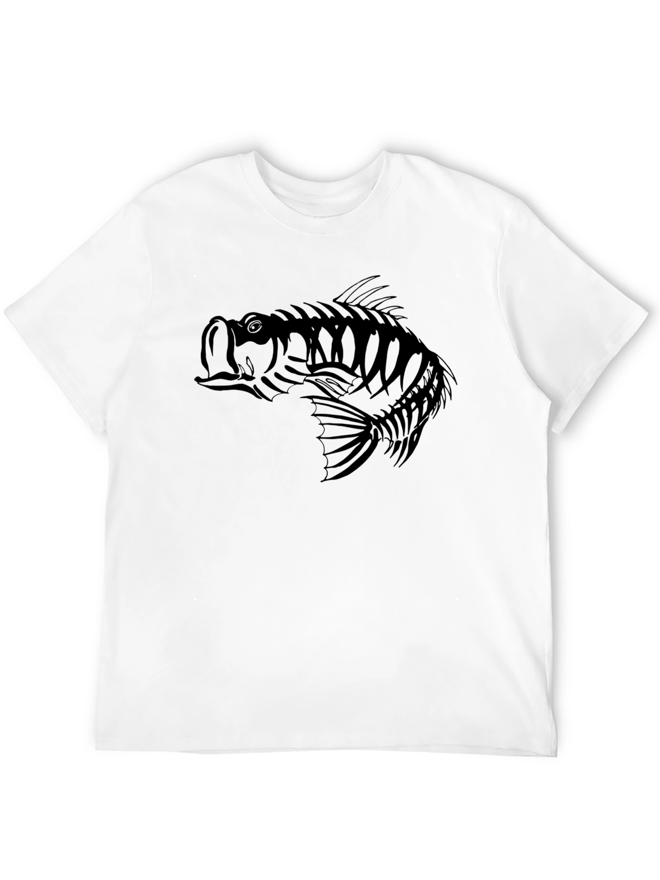 Bass Fish Skeleton Graphic Tee - Black Cotton Blend