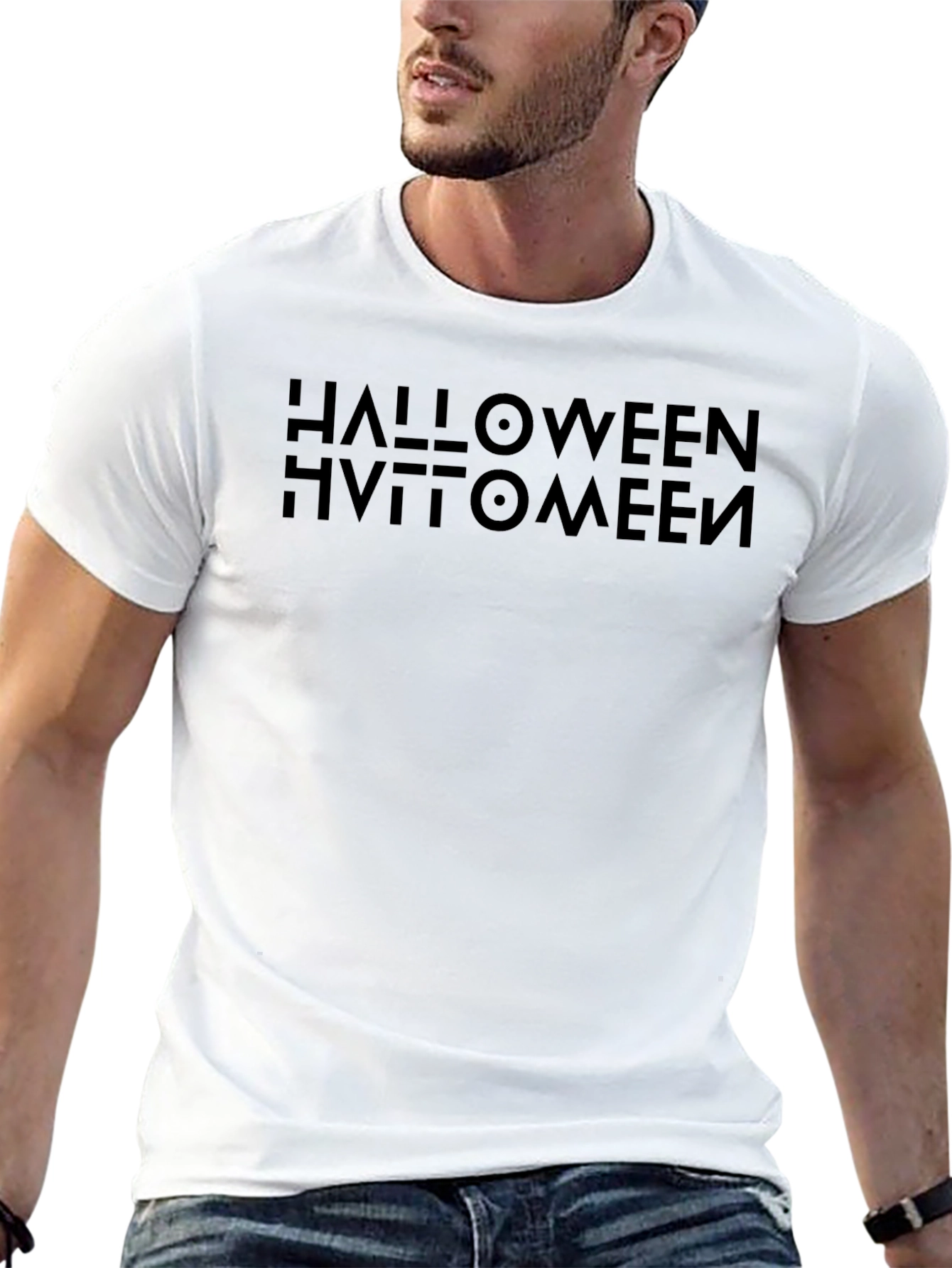 Halloween Inverted Text Black T-Shirt