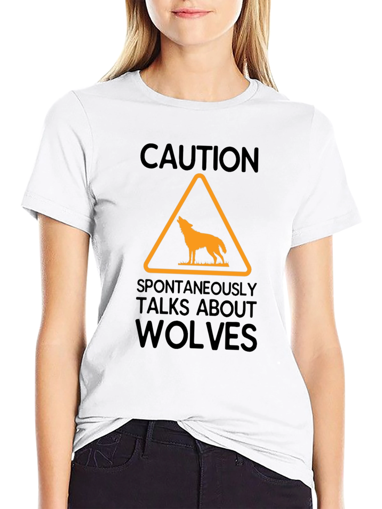 Caution Wolves Graphic T-Shirt - Funny Novelty Tee