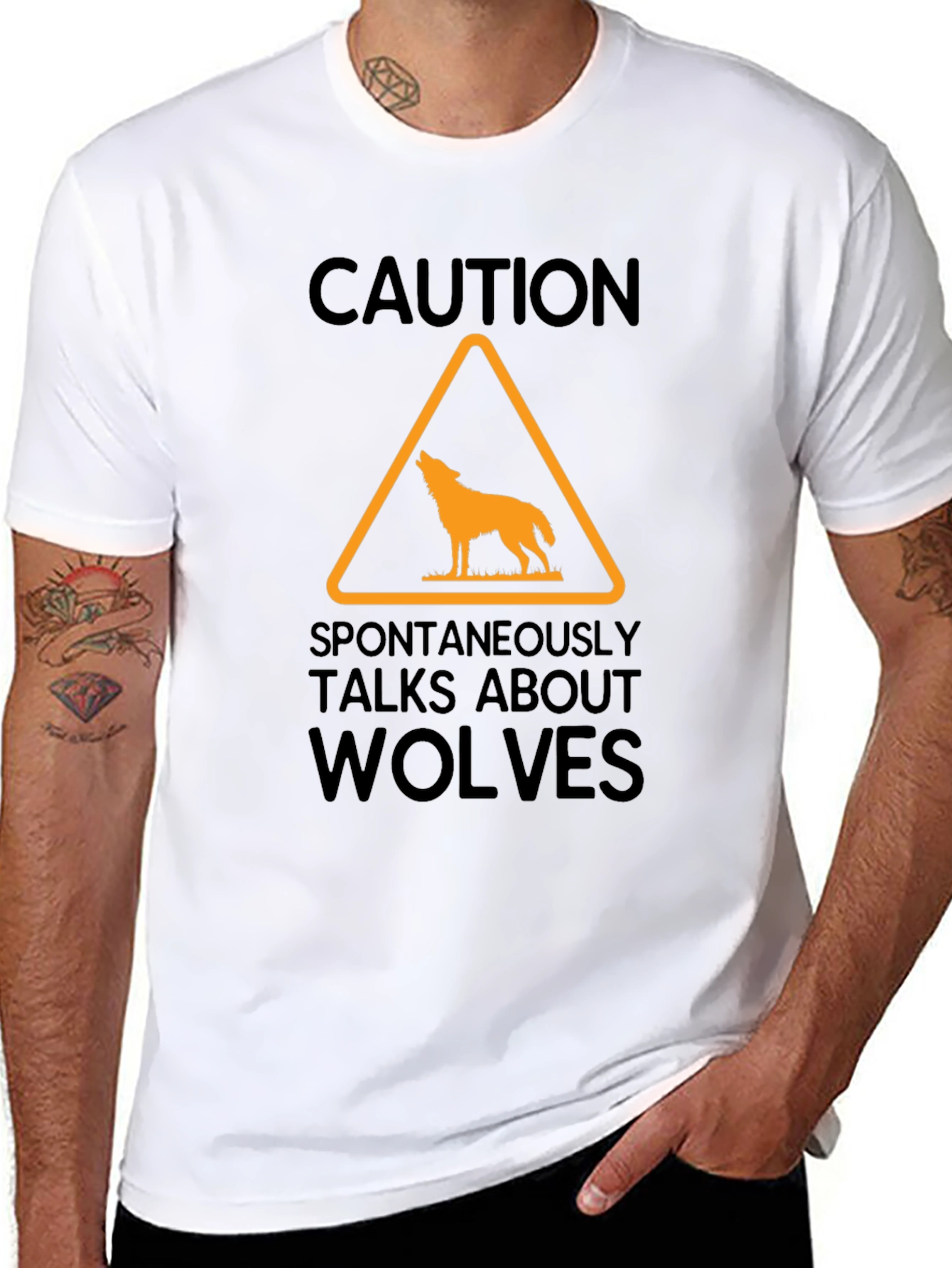 Caution Wolves Graphic T-Shirt - Funny Novelty Tee