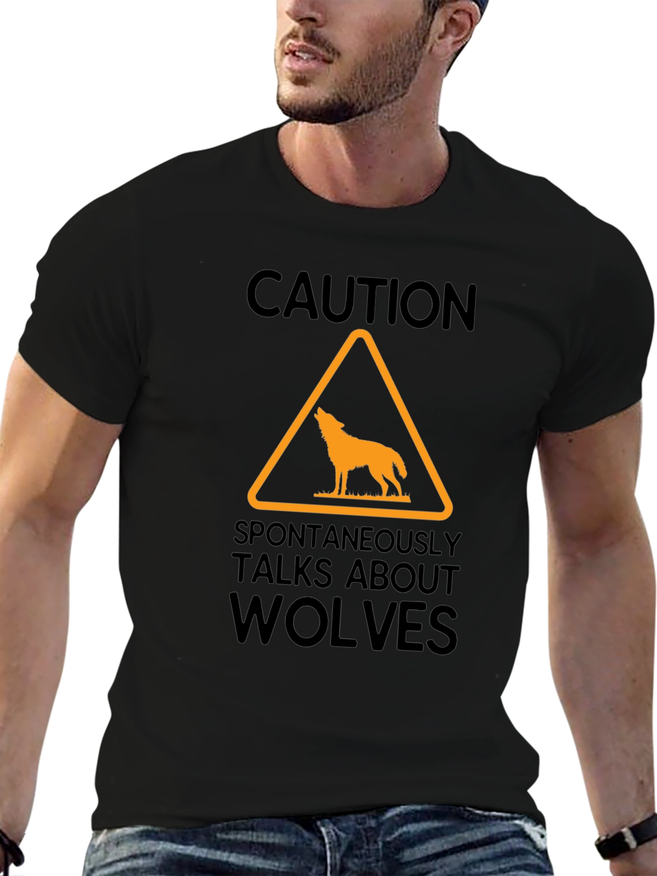 Caution Wolves Graphic T-Shirt - Funny Novelty Tee