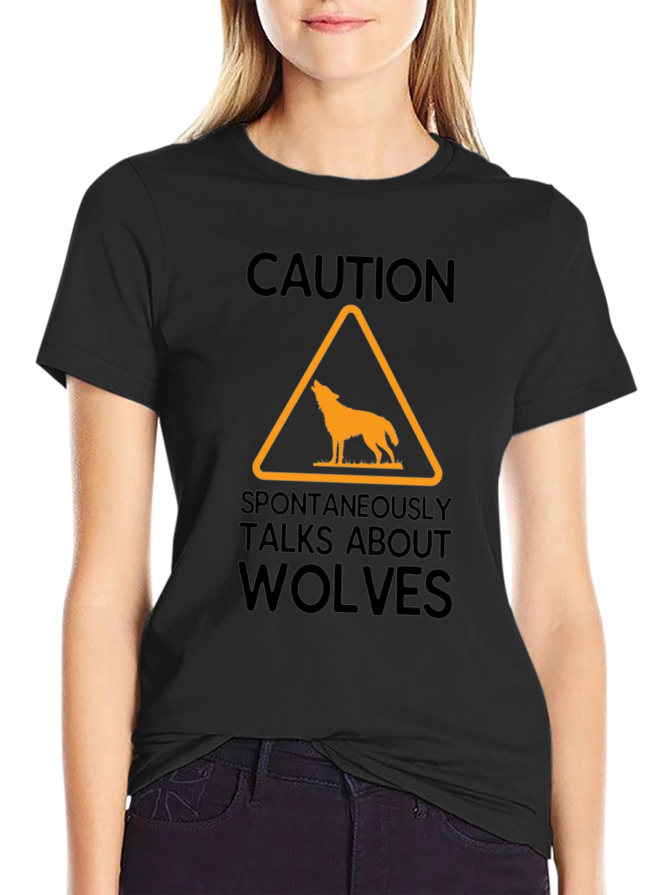 Caution Wolves Graphic T-Shirt - Funny Novelty Tee